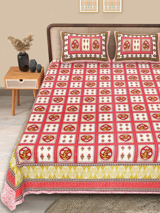 Exquisite Jaipuri Floral Boota Cotton Bedsheet | King Size by Srishti