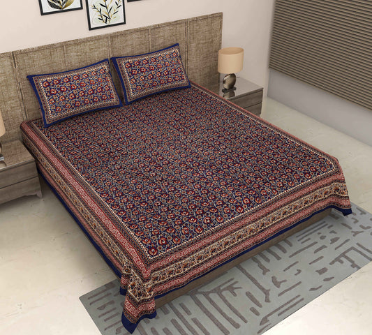 Jaipuri Charm: King Size Blue Floral Bedsheet with Kalamkari Printing Bedsheet 8_b272369f-58de-4d90-9144-88ee772907eb
