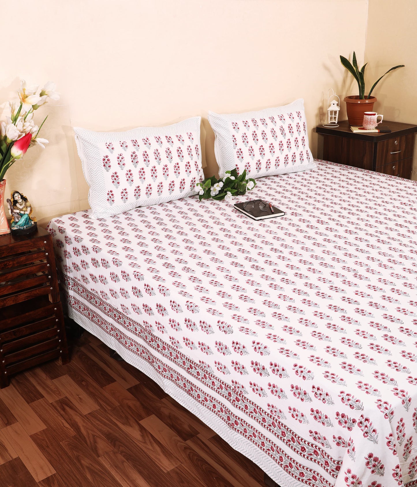 Amer Gulab Hand Block Printed Cotton Bedsheet – Wholesale Bulk Supply Bedsheet AmerGulabHandBlockPrintedCottonBedsheet_WholesaleBulkSupply-side