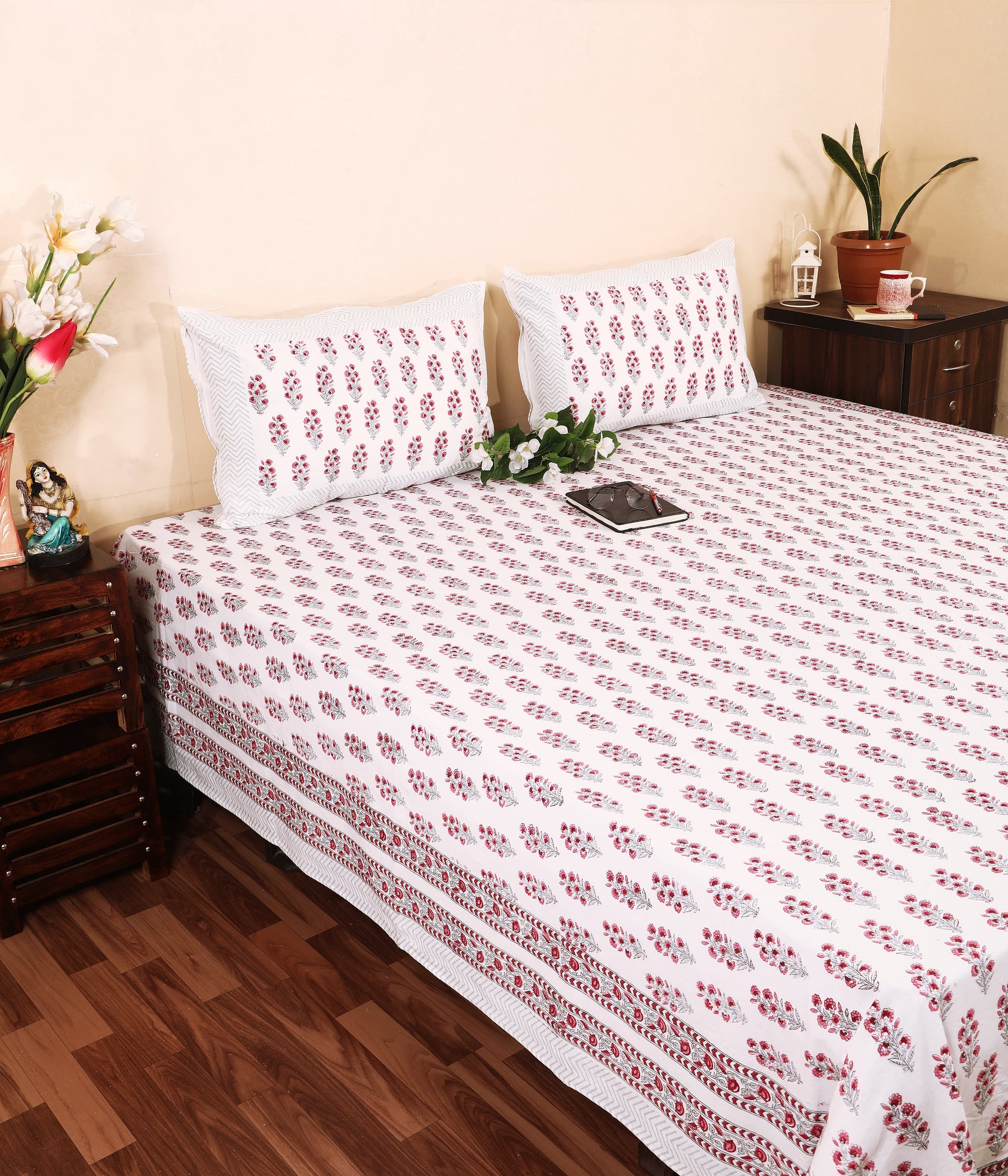 Amer Gulab Hand Block Printed Cotton Bedsheet – Wholesale Bulk Supply Bedsheet AmerGulabHandBlockPrintedCottonBedsheet_WholesaleBulkSupply-side