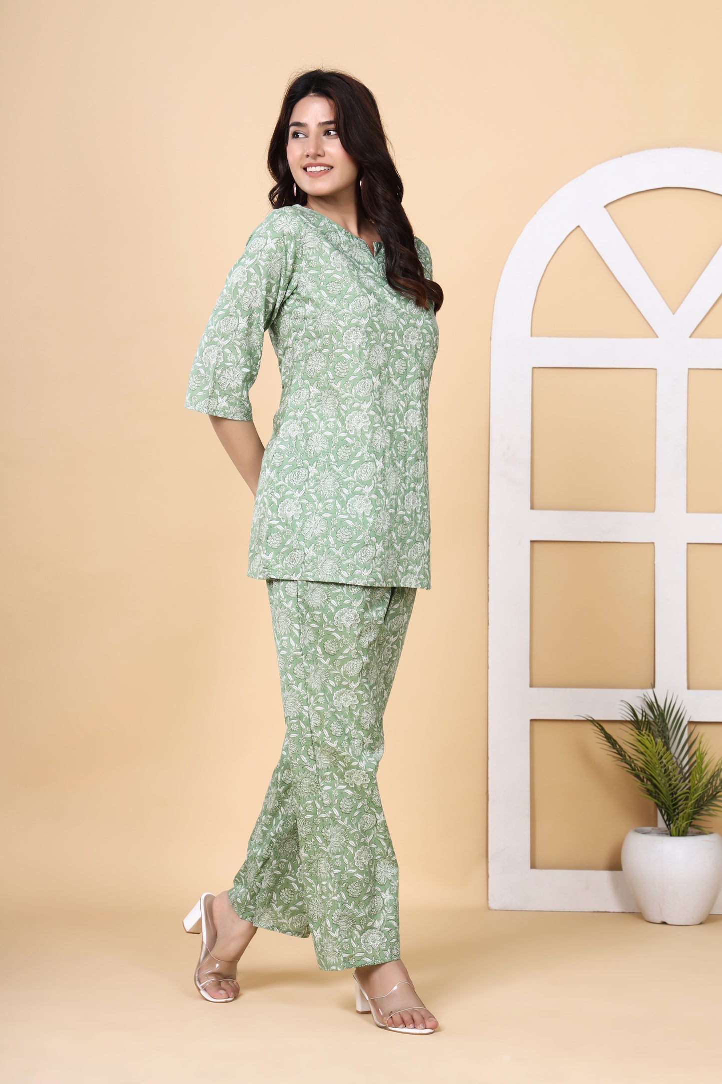 Srishti Textile Green Jaipuri Printed Floral Cotton Cord Set