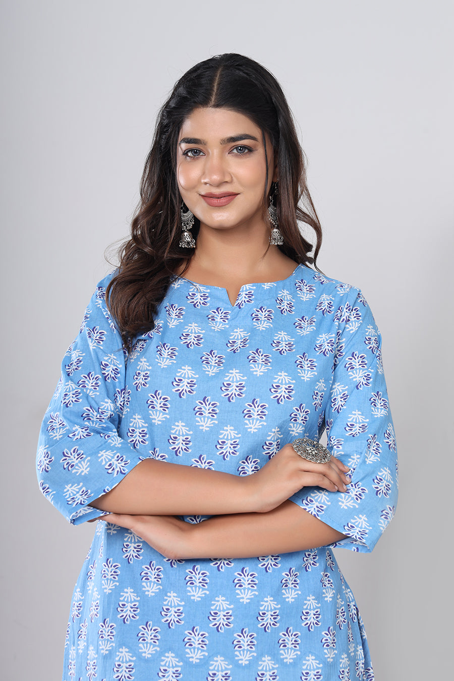 Srishti Textile Pure Cotton Cyan-Blue Floral Booti Handblock Printed Co-ord Set