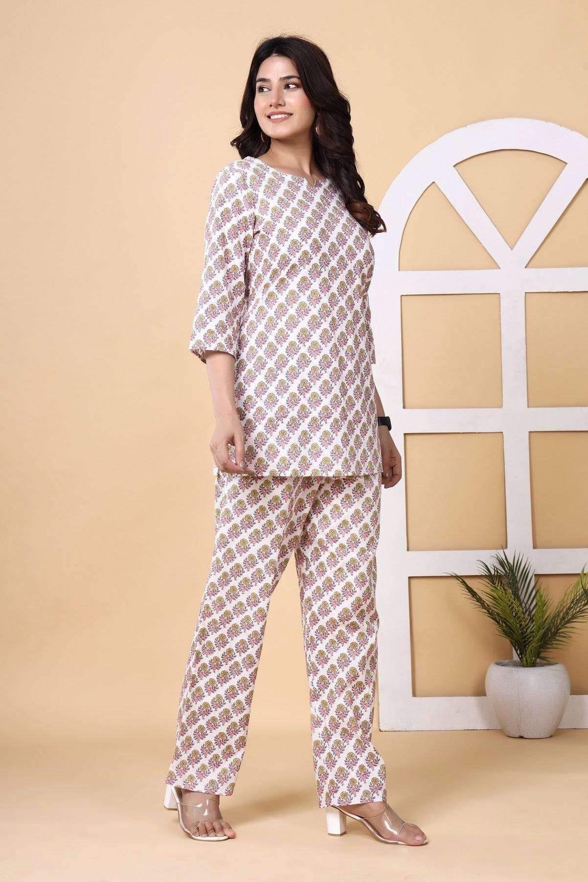 Elevate Your Wardrobe with Srishti Textile's Jaipuri Printed Floral Cotton Cord Set