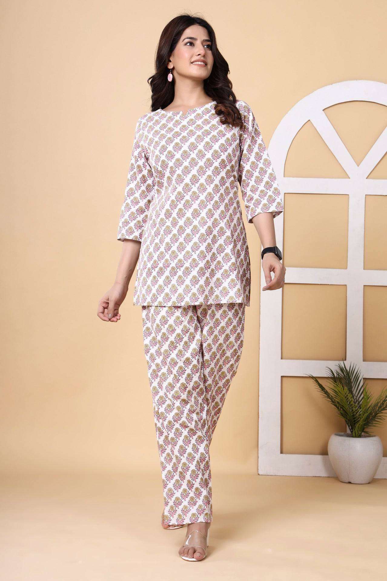 Elevate Your Wardrobe with Srishti Textile's Jaipuri Printed Floral Cotton Cord Set