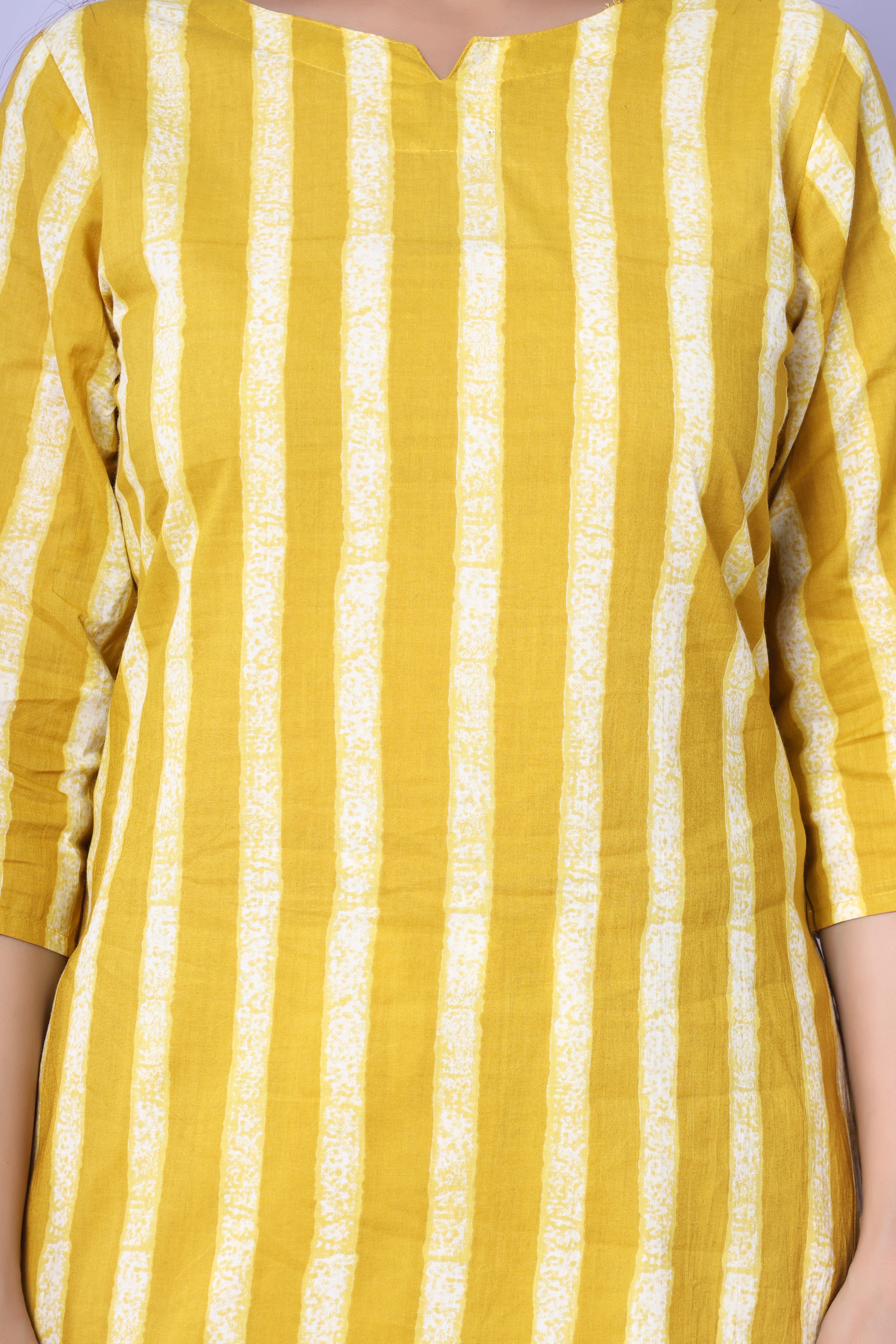 Sunshine Stripes: Jaipuri-Printed Cotton Cord Set in Yellow by Srishti Textile