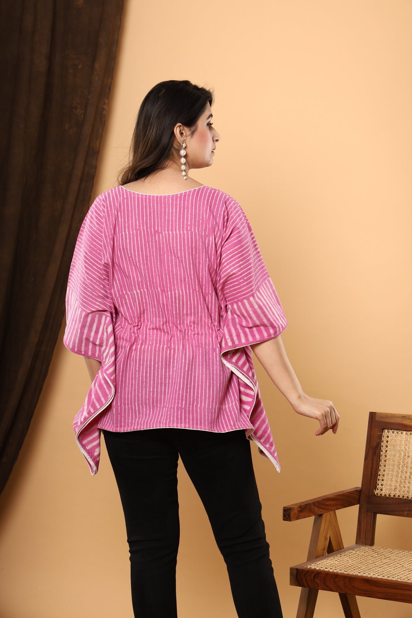 Pink Sanganeri Bliss: Jaipuri Daabu Printed Cotton Kaftan