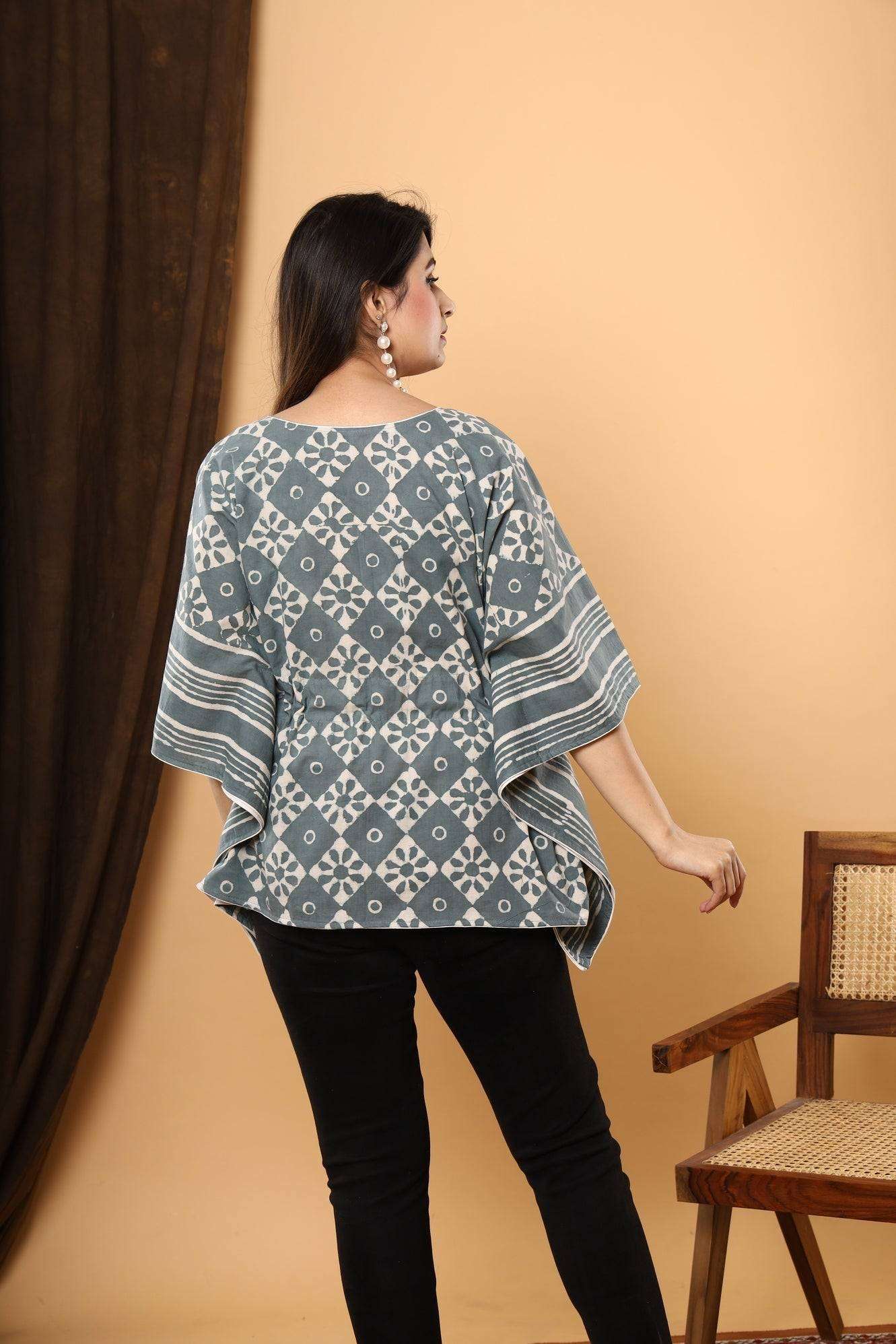 Grey Gardens: Jaipuri Cotton Kaftan with Daabu Block Floral Print