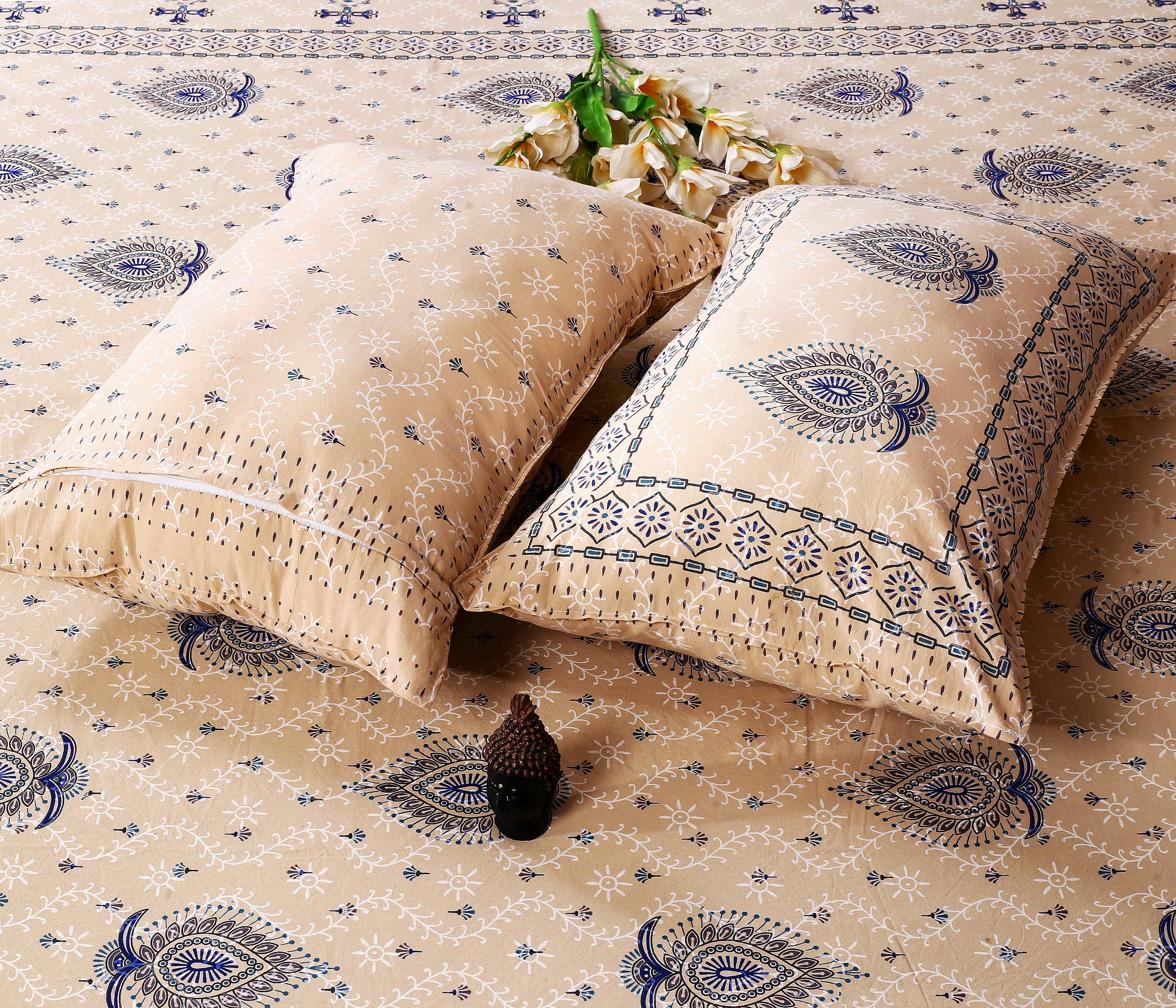 Indigo Harmony: Bagru Floral Boota King Size Cotton Bedsheet