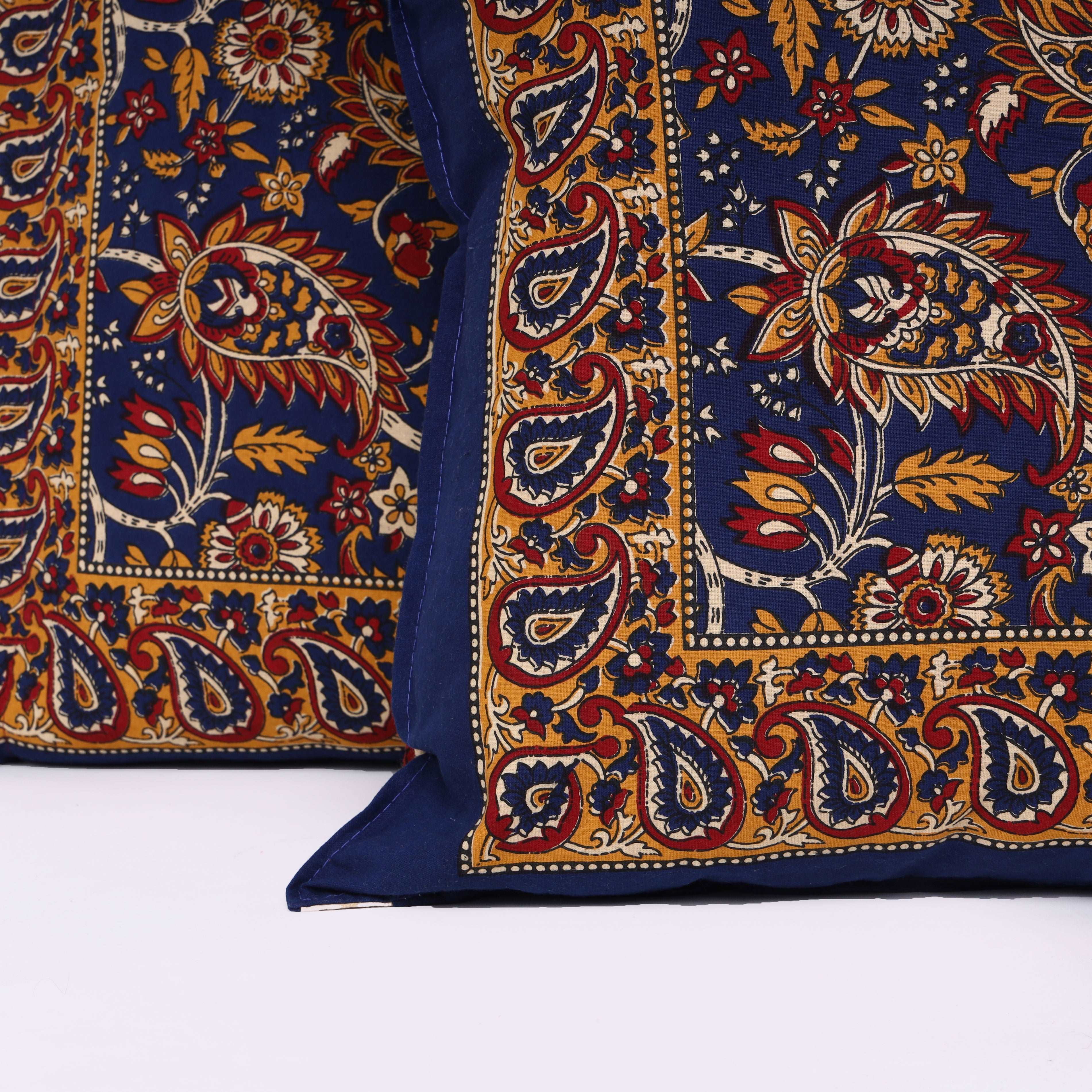 Blue Blossom: Jaipuri Kalamkari Floral King Size Bedsheet in Sanganeri Print Cotton