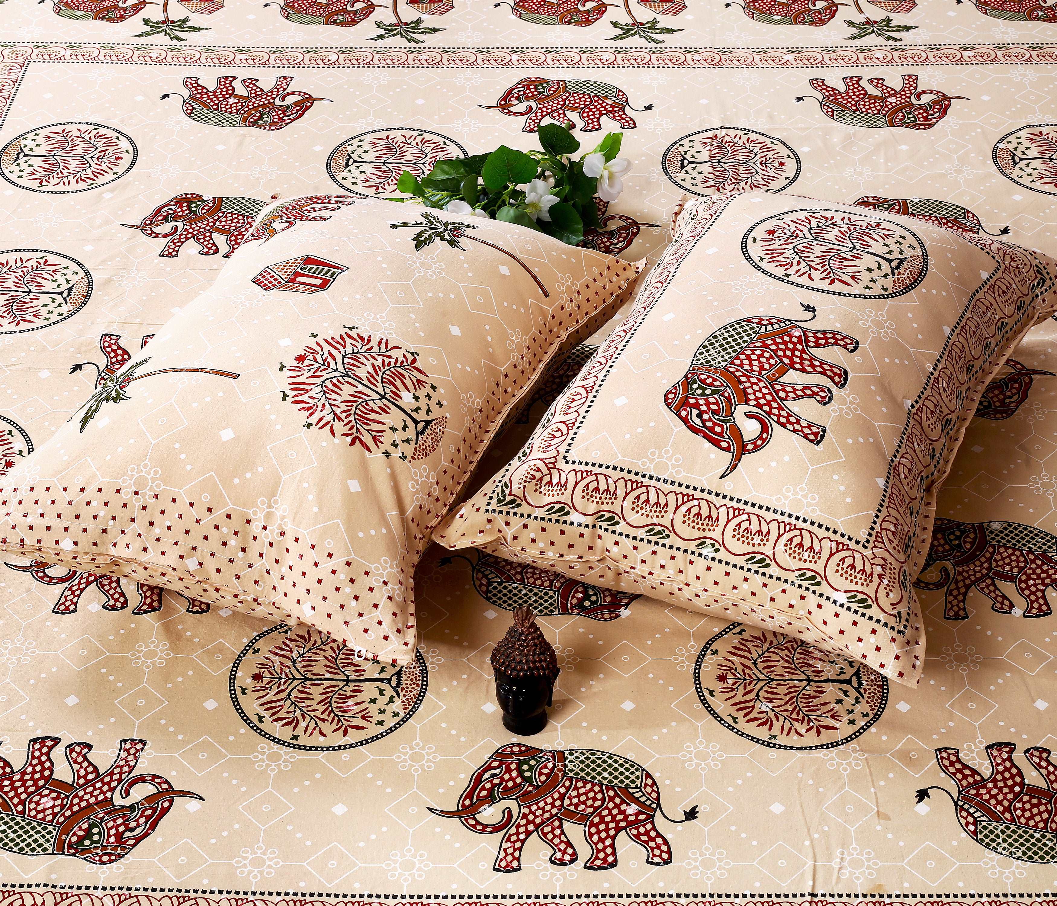 Bagru Indigo Elephant Print King Size Cotton Bedsheet