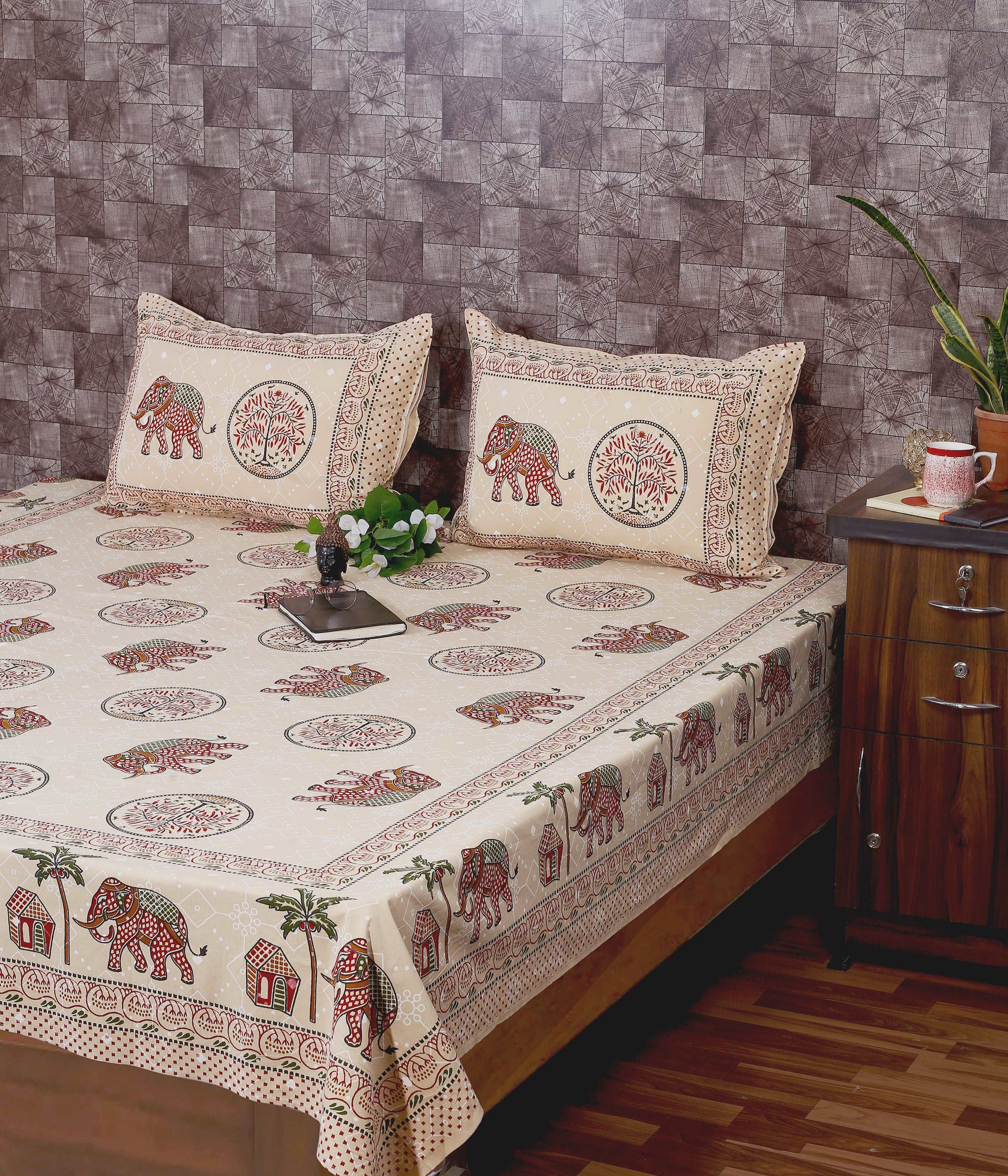 Bagru Indigo Elephant Print King Size Cotton Bedsheet