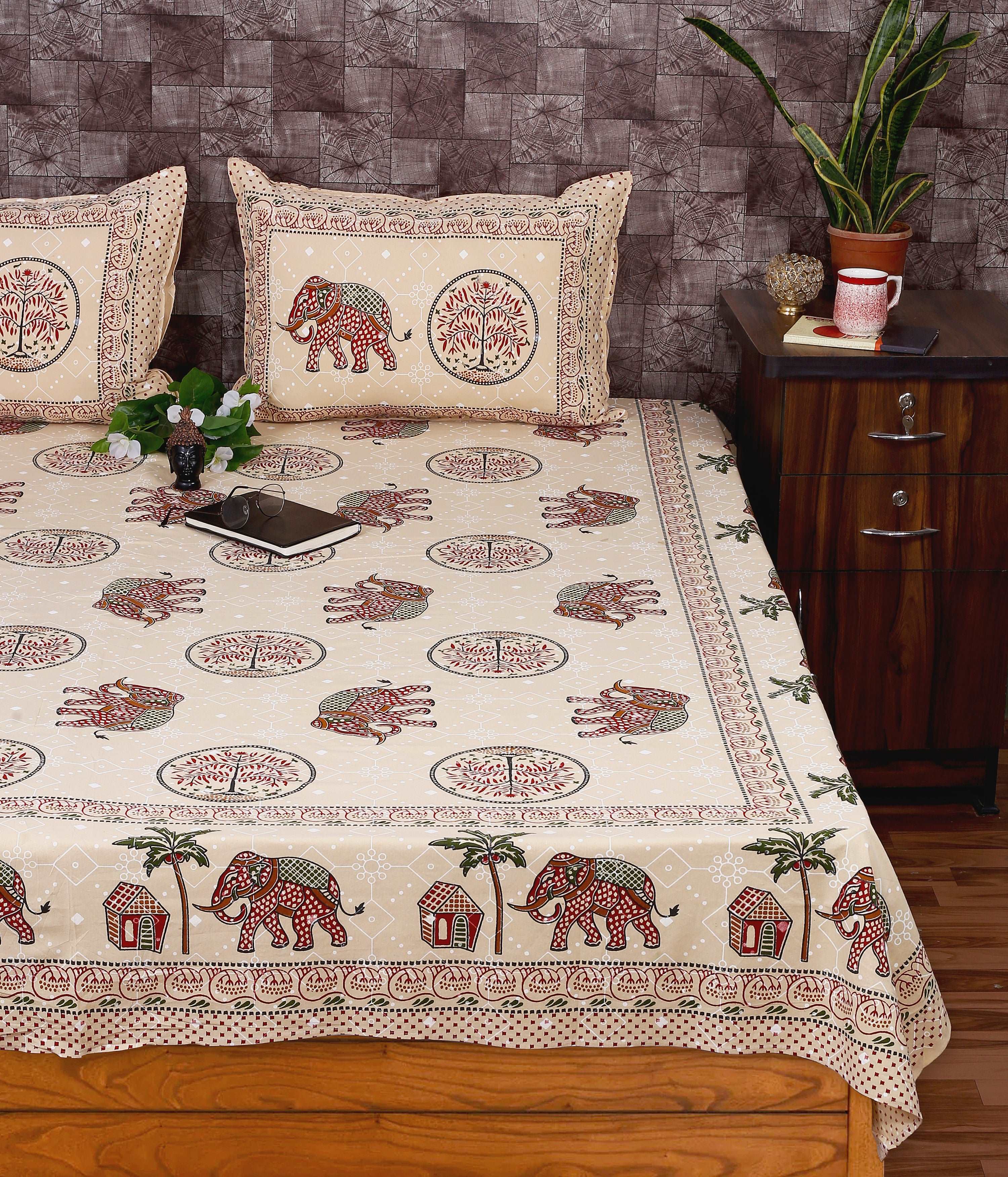 Bagru Indigo Elephant Print King Size Cotton Bedsheet