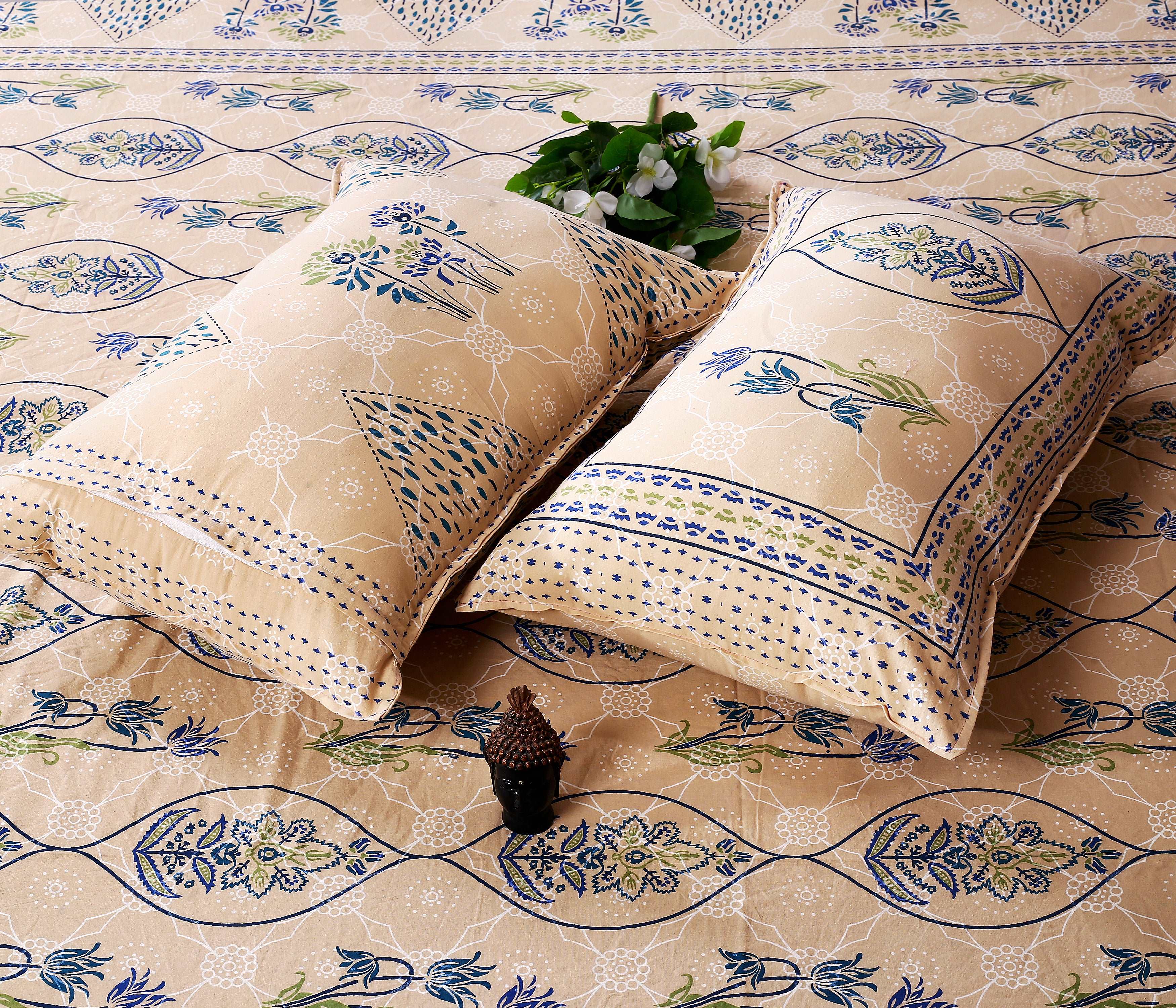 Bagru Floral Printed Indigo Sole Bedsheet" by Srishti Textile