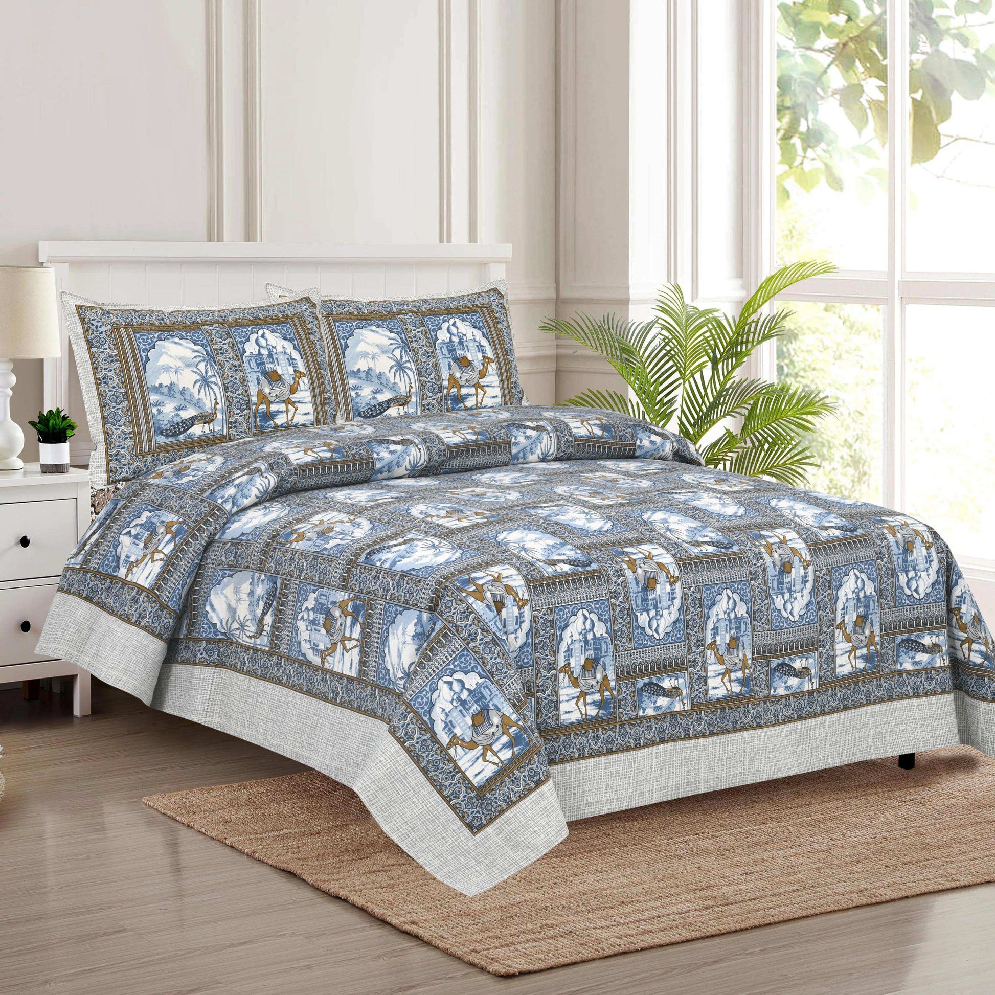 King Size Hand Block Printed Bedsheet – Pure Cotton Jaipuri Design Bedsheet NAKSHATRA-01-BLUE-A-_10