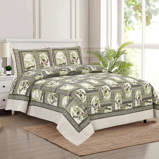 Rajasthani Jaipuri Cotton Bedsheet – King Size with Matching Pillow Covers Bedsheet NAKSHATRA01-GREEN-A-_1