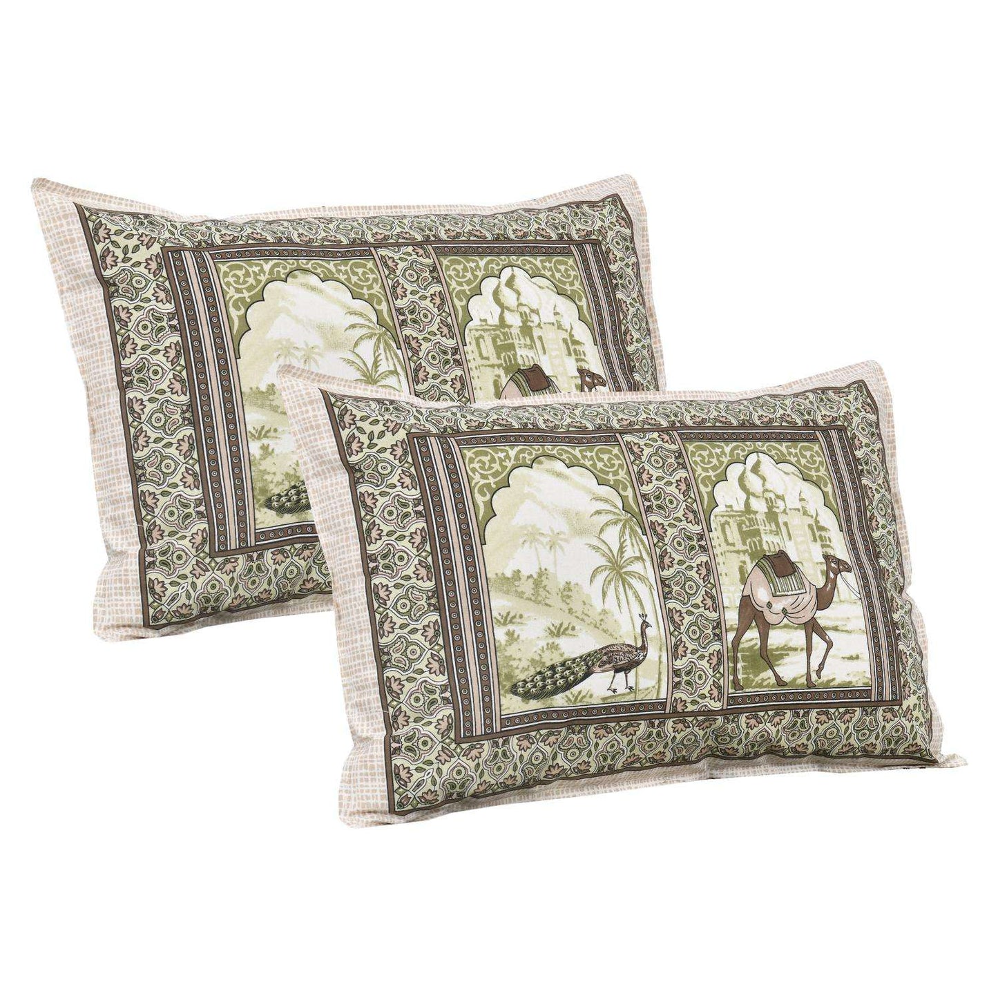 Rajasthani Jaipuri Cotton Bedsheet – King Size with Matching Pillow Covers Bedsheet NAKSHATRA01-GREEN-B-_2