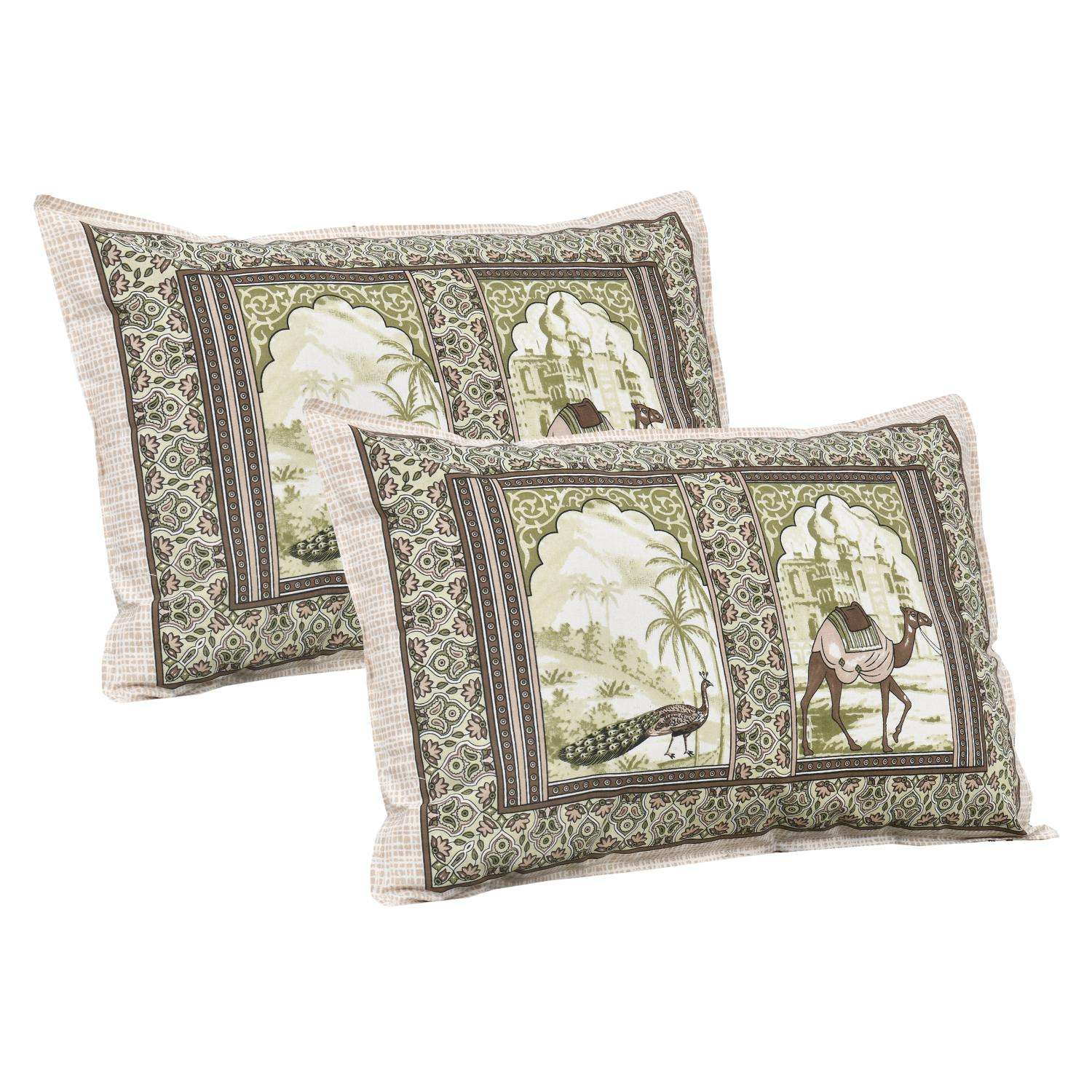 Rajasthani Jaipuri Cotton Bedsheet – King Size with Matching Pillow Covers Bedsheet NAKSHATRA01-GREEN-B-_2