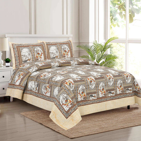 Jaipur Print King Size Cotton Bedsheet Set – Handcrafted with 2 Pillow Covers Bedsheet NAKSHATRA01-ORANGE-A-_1