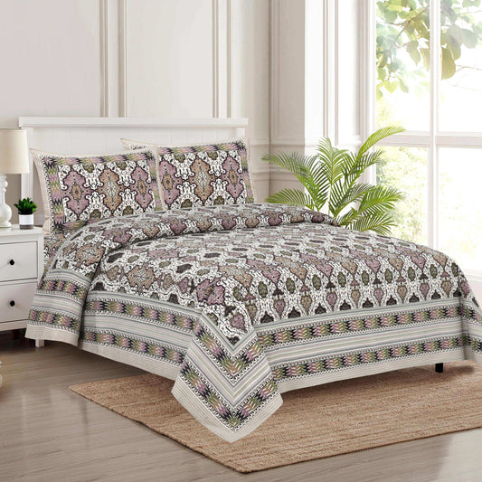 Jaipuri Hand Block Printed King Size Cotton Bedsheet – 108x108 Inches with 2 Pillow Covers Bedsheet NAKSHATRA02-GREEN-A-_1