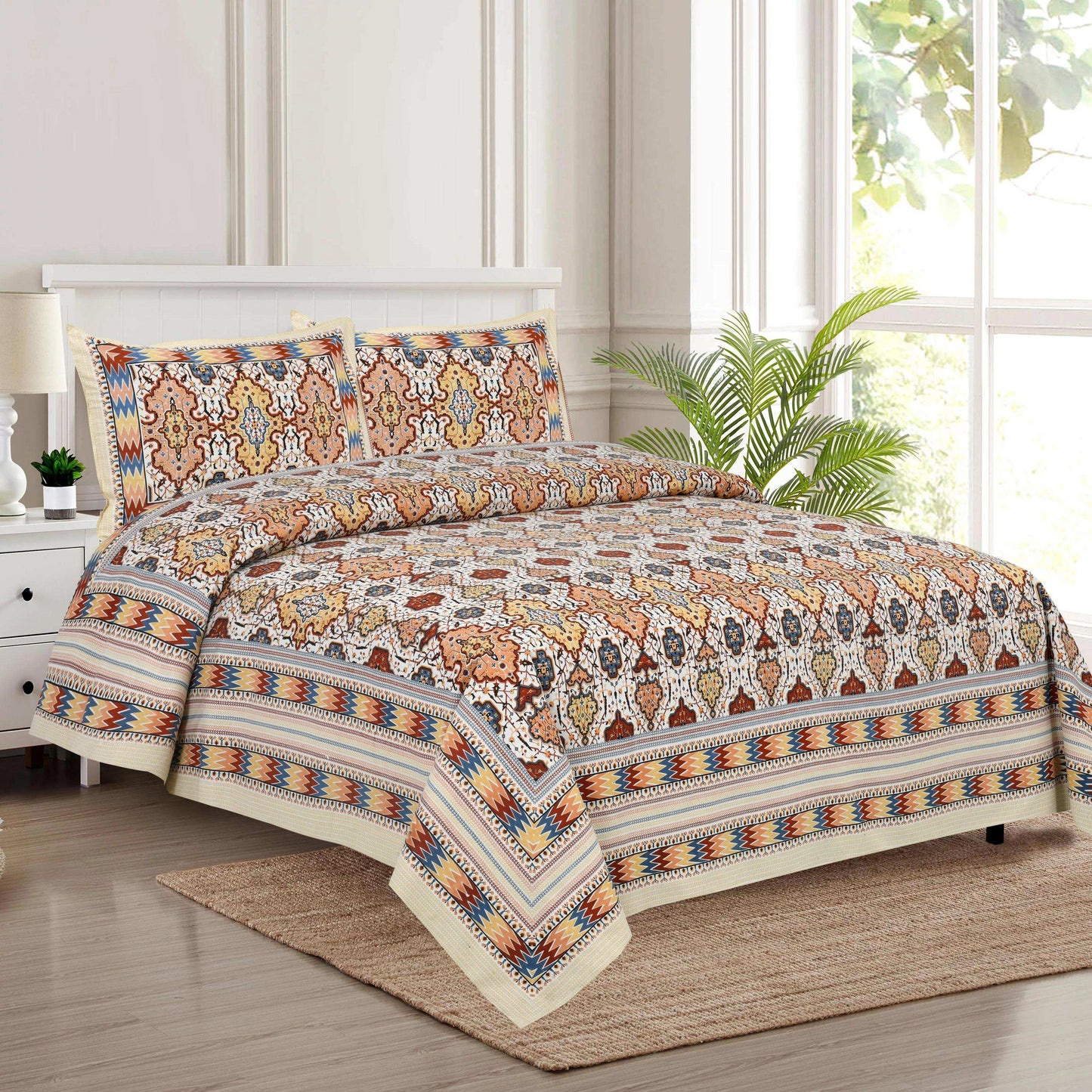 Jaipur Print King Size Bedsheet – 100% Cotton | Handcrafted | 108x108 Inches Bedsheet NAKSHATRA02-RED-A-_1