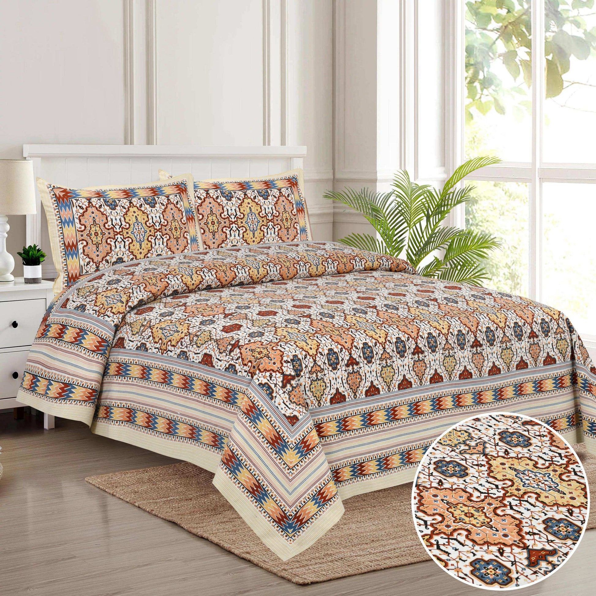 Jaipur Print King Size Bedsheet – 100% Cotton | Handcrafted | 108x108 Inches Bedsheet NAKSHATRA02-RED-_6