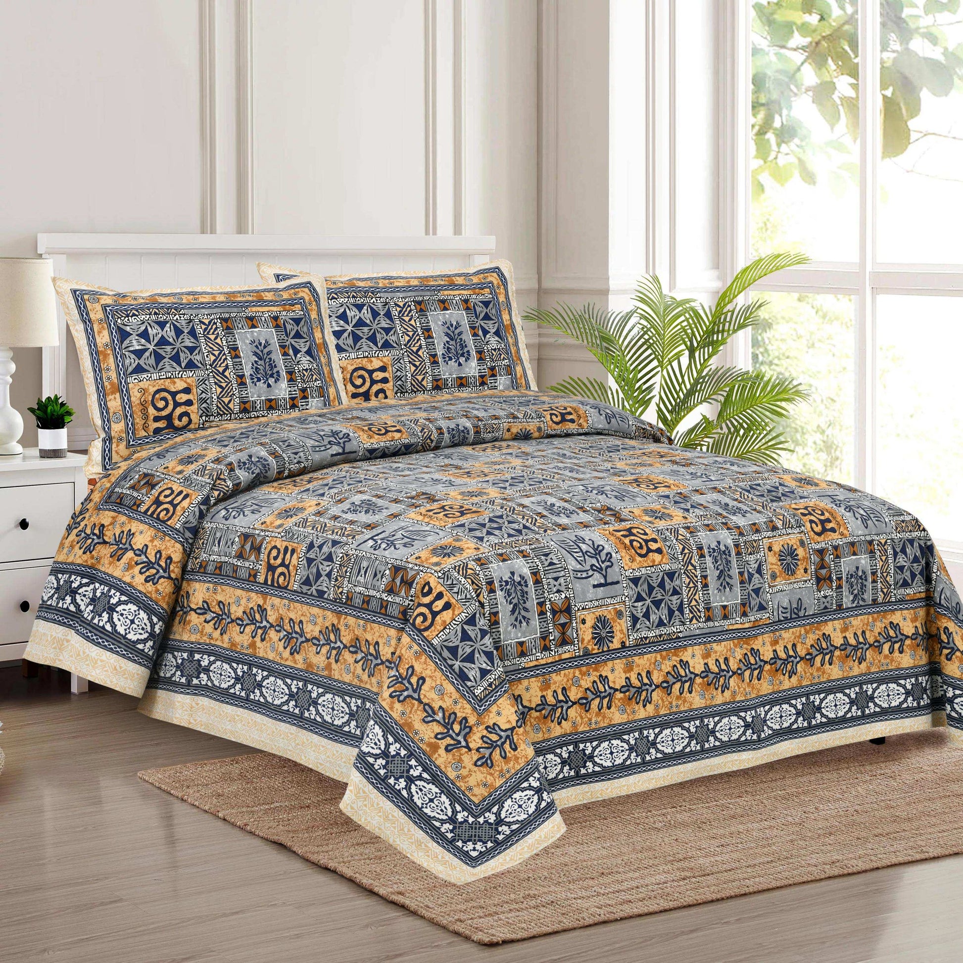 Gulnaar Grace – Jaipuri Cotton Bedsheet Bedsheet NAKSHATRA03-BLUE-A-_1