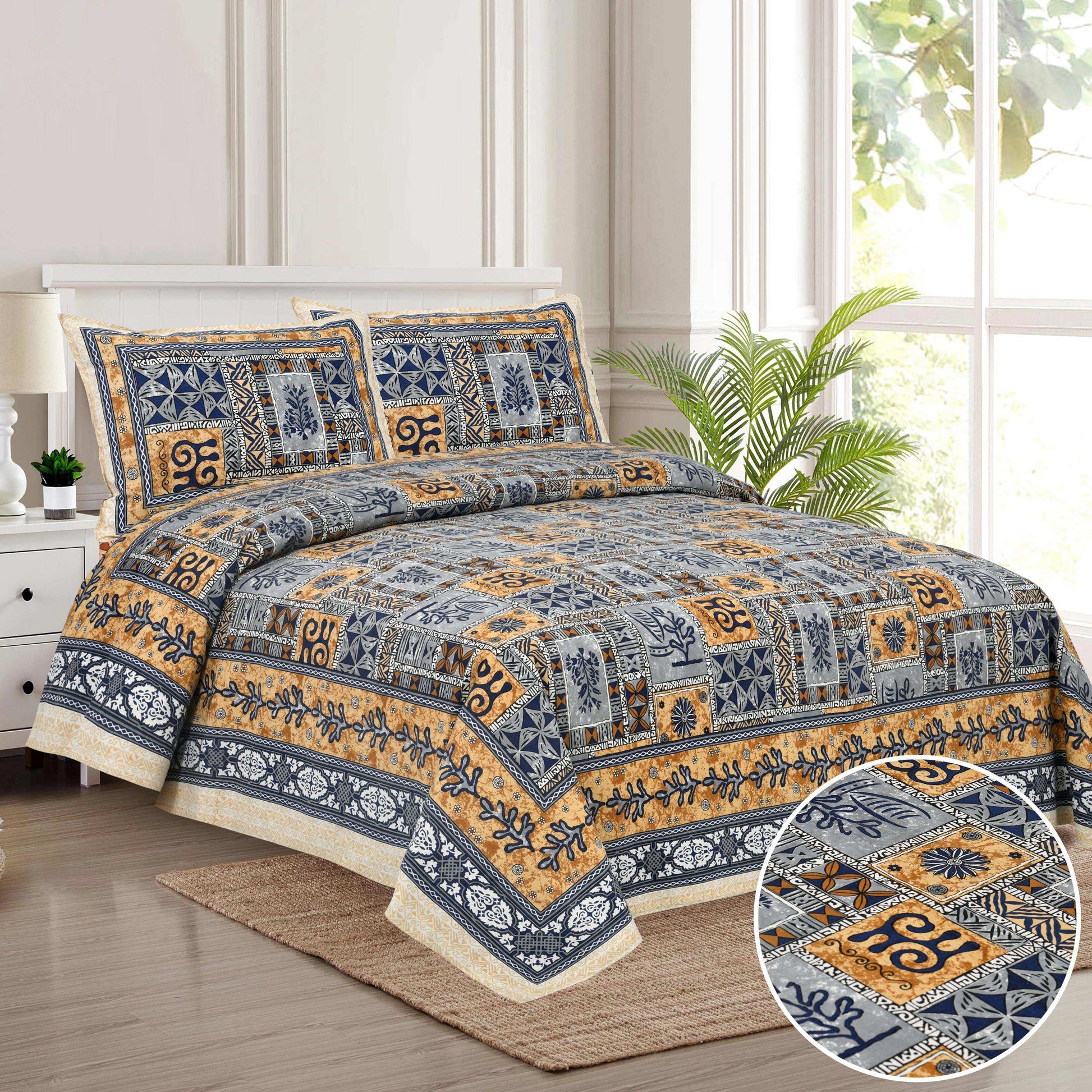 Gulnaar Grace – Jaipuri Cotton Bedsheet Bedsheet NAKSHATRA03-BLUE-_6