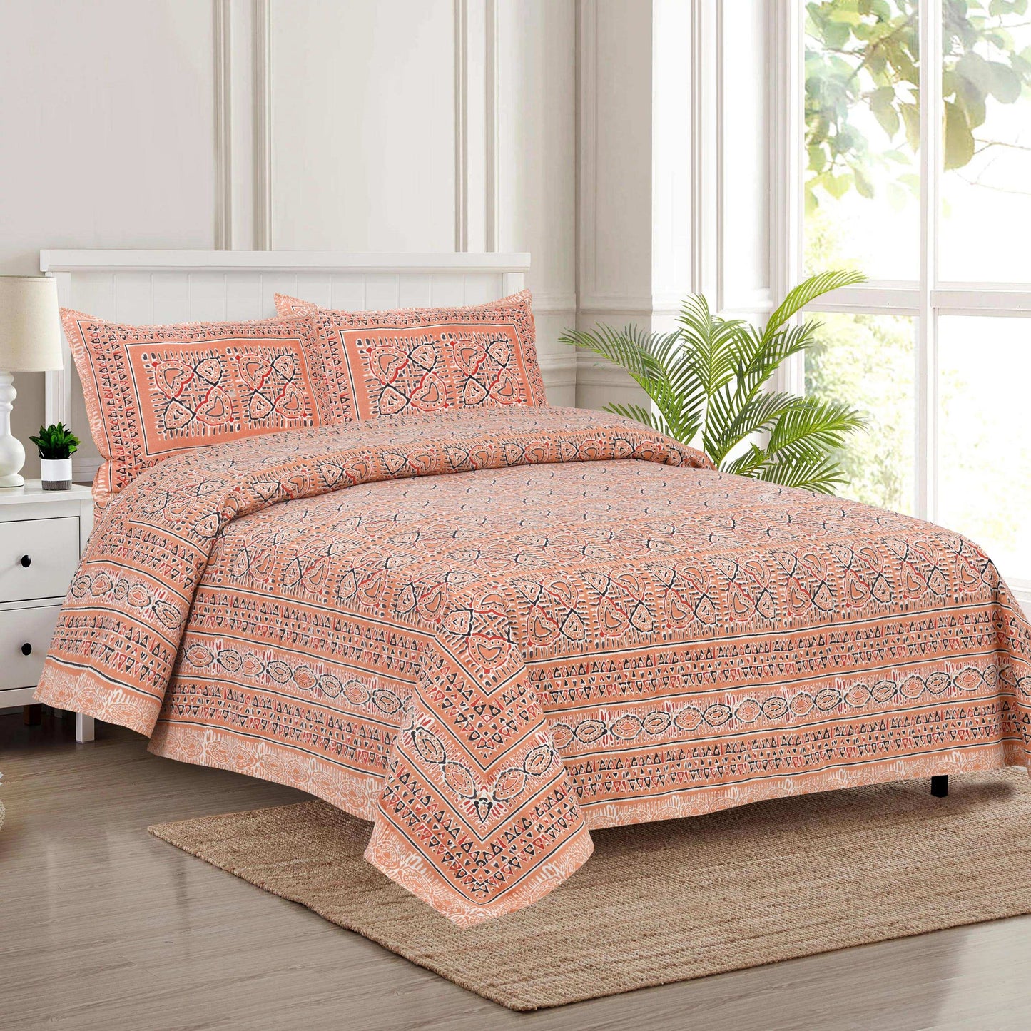 Traditional Jaipur Printed Cotton Bedsheet – King Size Bedsheet NAKSHATRA04-BROWN-A-_1