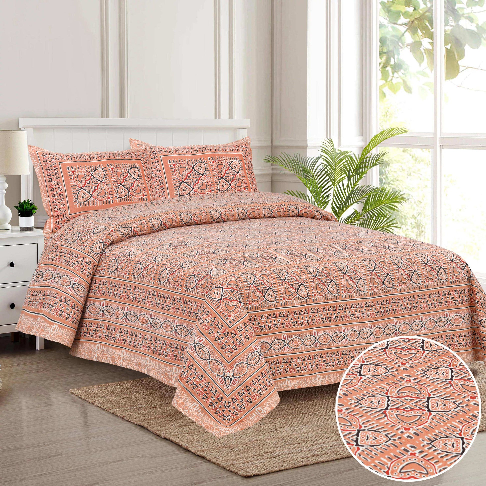 Traditional Jaipur Printed Cotton Bedsheet – King Size Bedsheet NAKSHATRA04-BROWN-_6