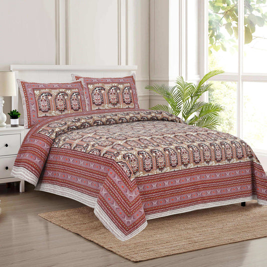 Pure Cotton Jaipuri Bedsheet – 108x108 with Pillow Covers Bedsheet NAKSHATRA06-RED-A-_1