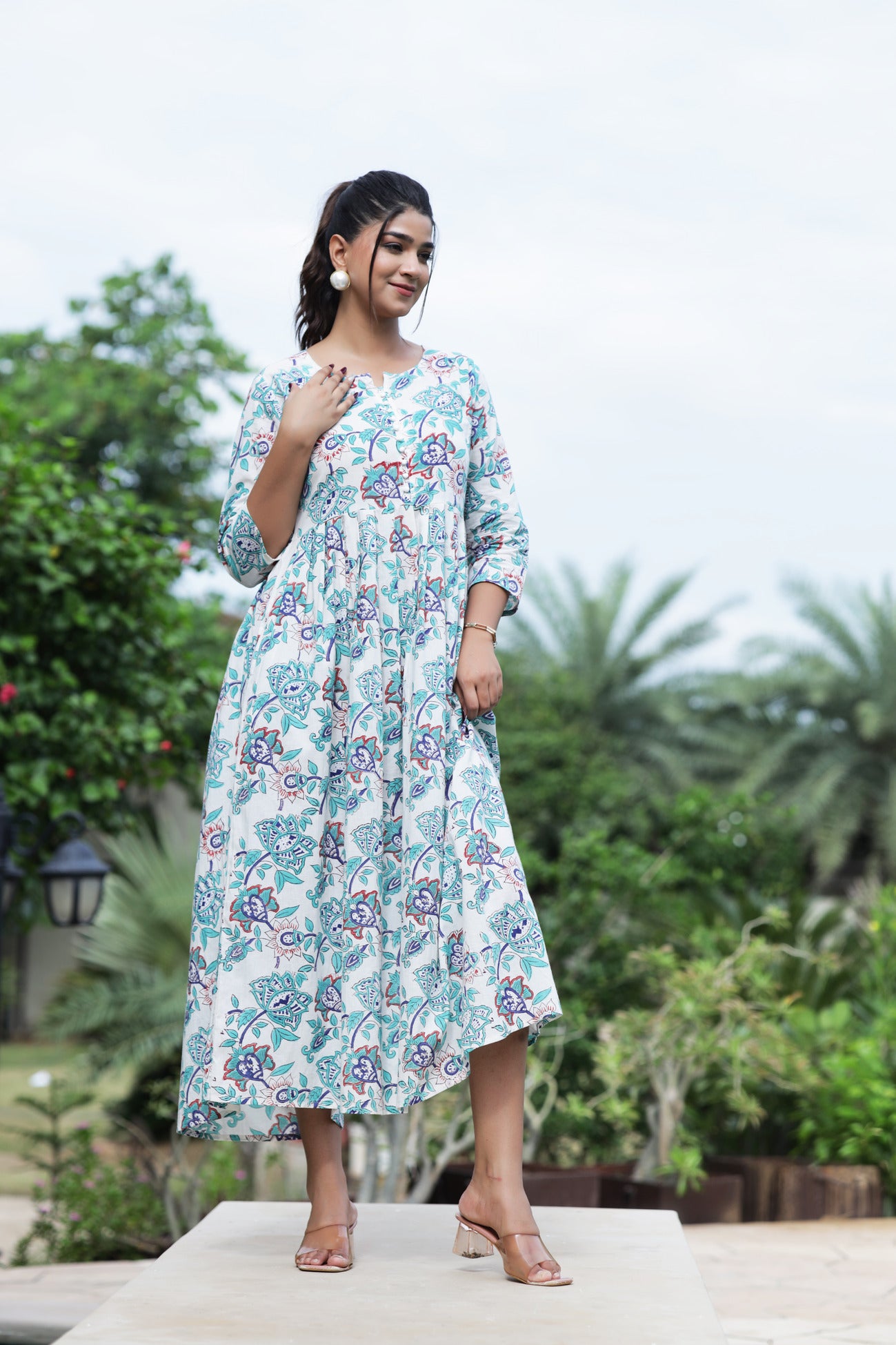 Jaipuri Kalamkari Floral: Multicolor Cotton Long Kurti with Pocket