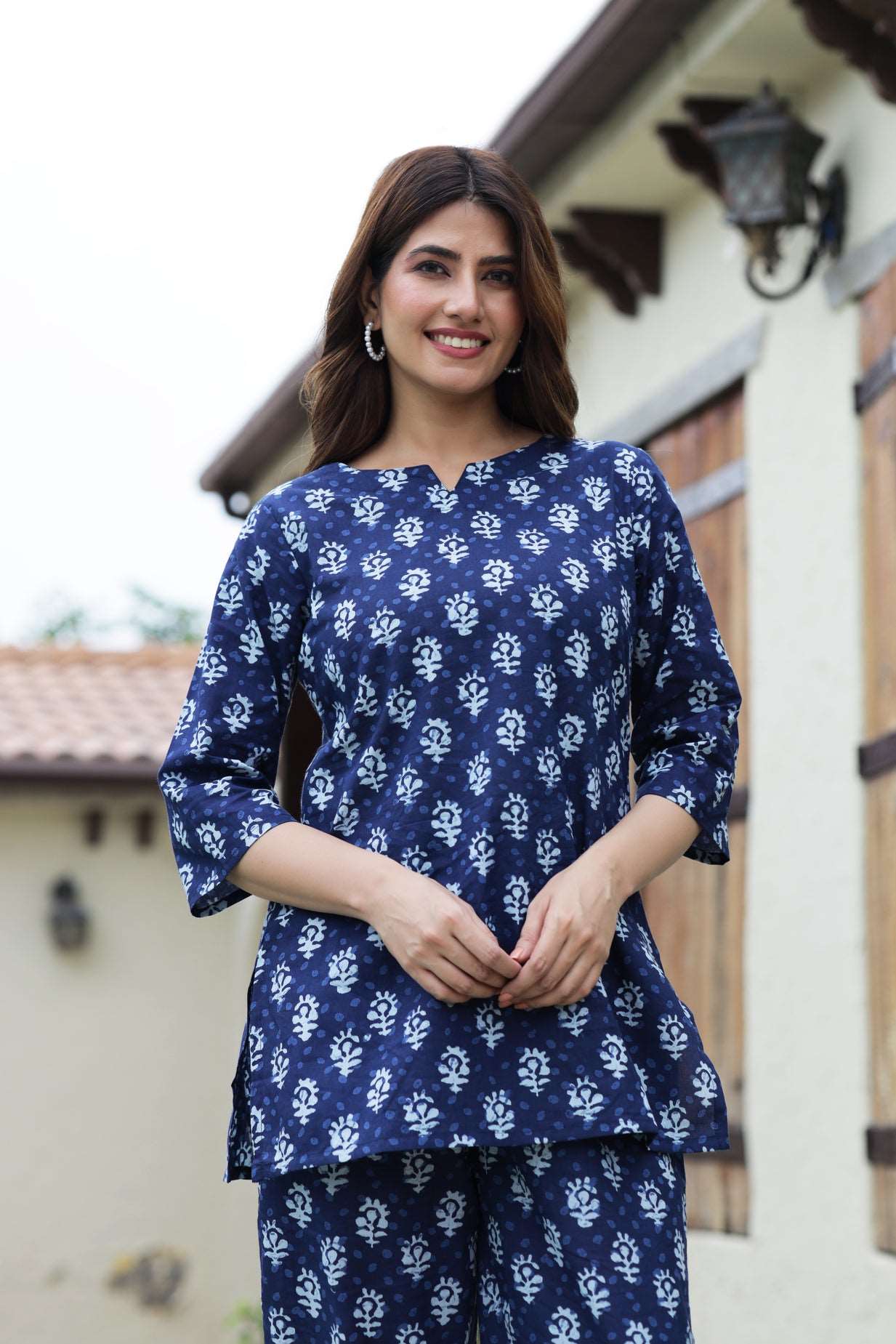 Indigo Flower Booti Block Printed Cotton Co-ord set - SRISHTI TEXTILE