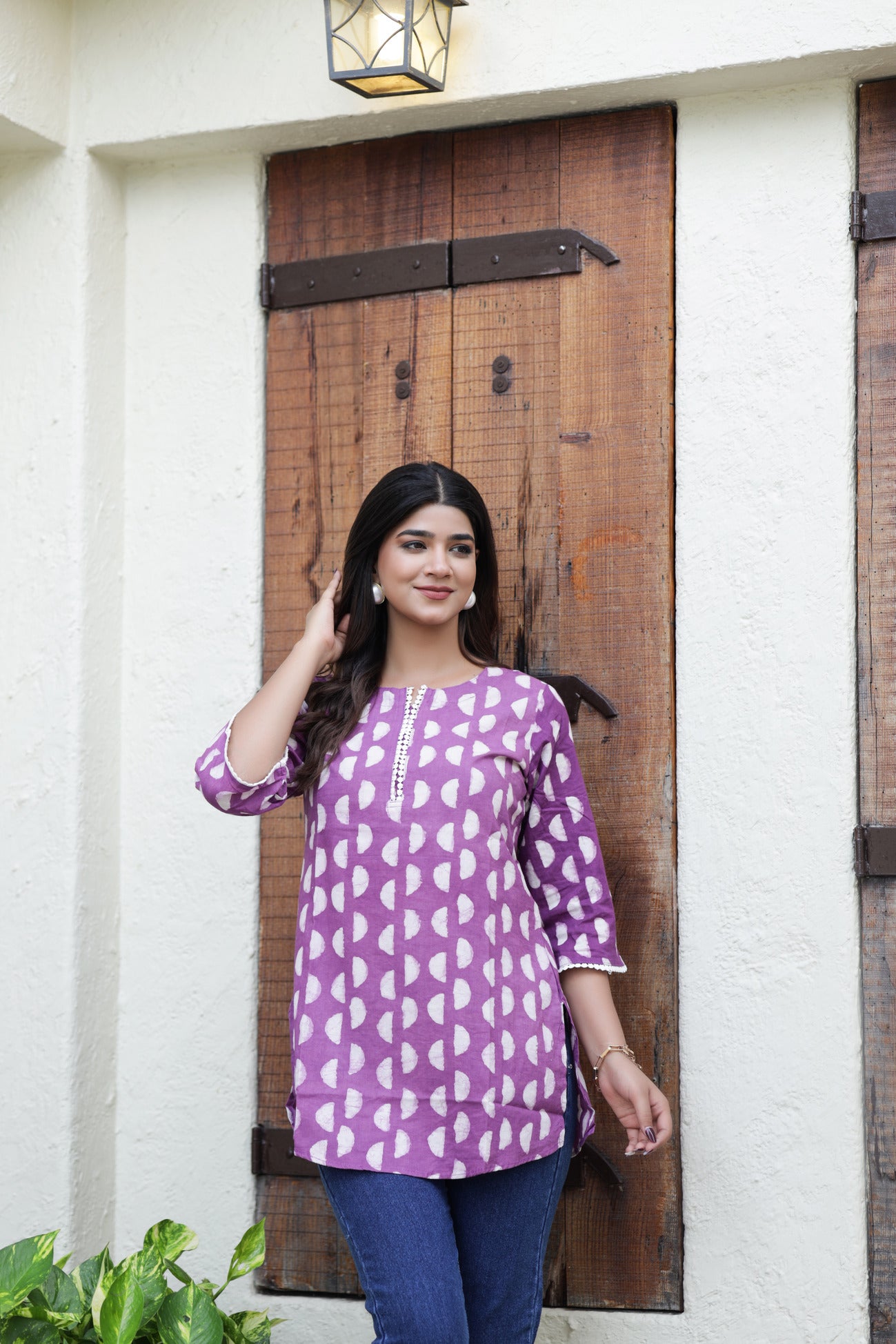 Srishti Textile Pure Cotton Purple Handblock Printed Short Kurti