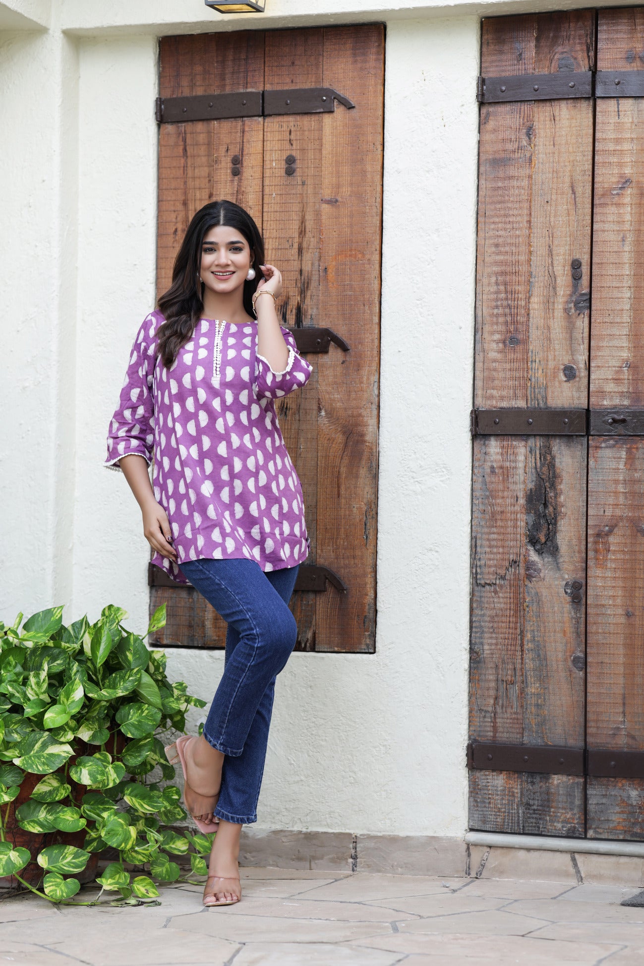 Srishti Textile Pure Cotton Purple Handblock Printed Short Kurti