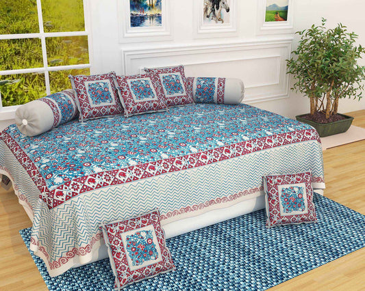 Srishti Textile Bagru Floral Print Diwan Set Diwan Set bagru-floral-print-diwan-set-blue-white-design