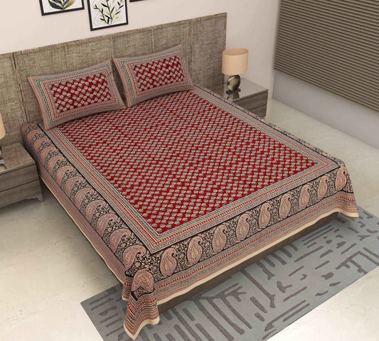 Srishti Textile Bagru Style Bedsheet Set for Bedroom Bedsheet bagru-style-bedsheet-red-patterned-designer-with-pillows