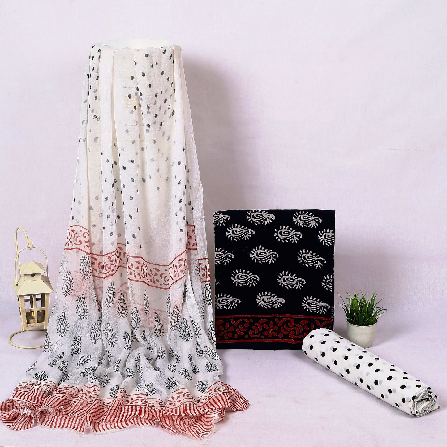 Srishti Textile Black and White Booti Print Fabric Unstiched cotton Suit Dress Material black-and-white-booti-print-fabric-scarf-and-cover-_1