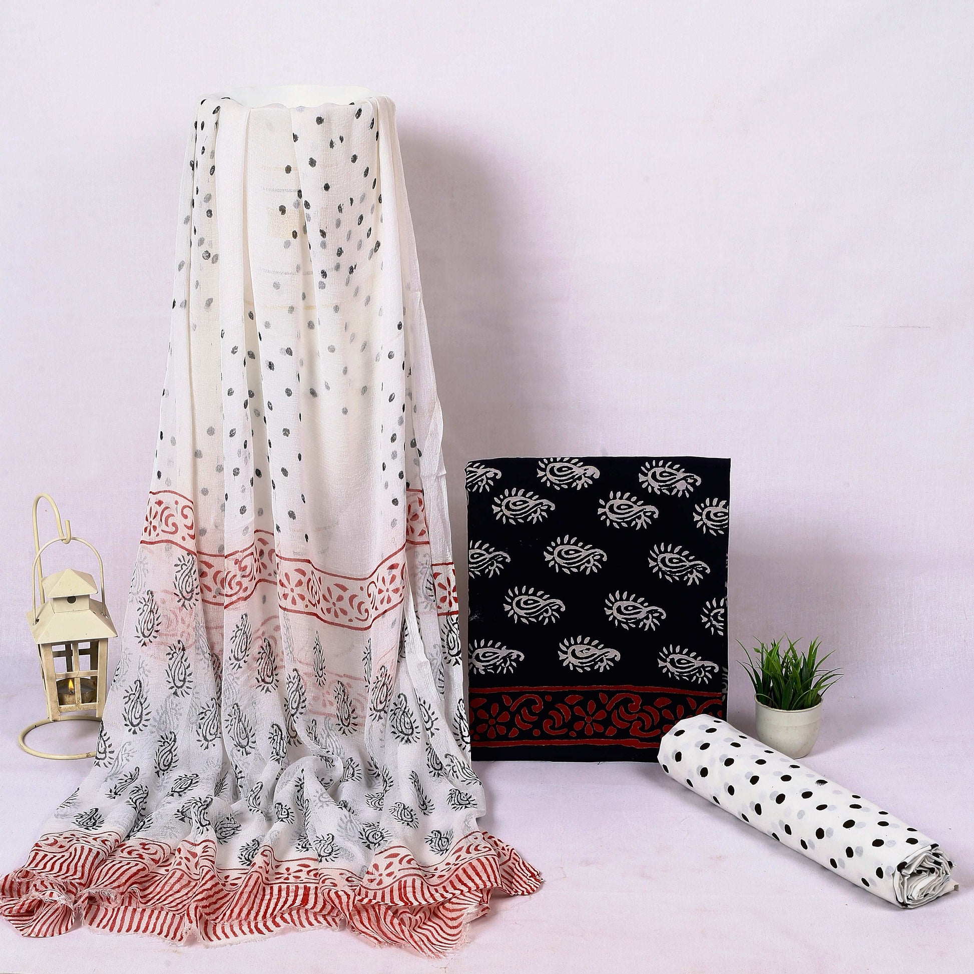 Srishti Textile Black and White Booti Print Fabric Unstiched cotton Suit Dress Material black-and-white-booti-print-fabric-scarf-and-cover-_1