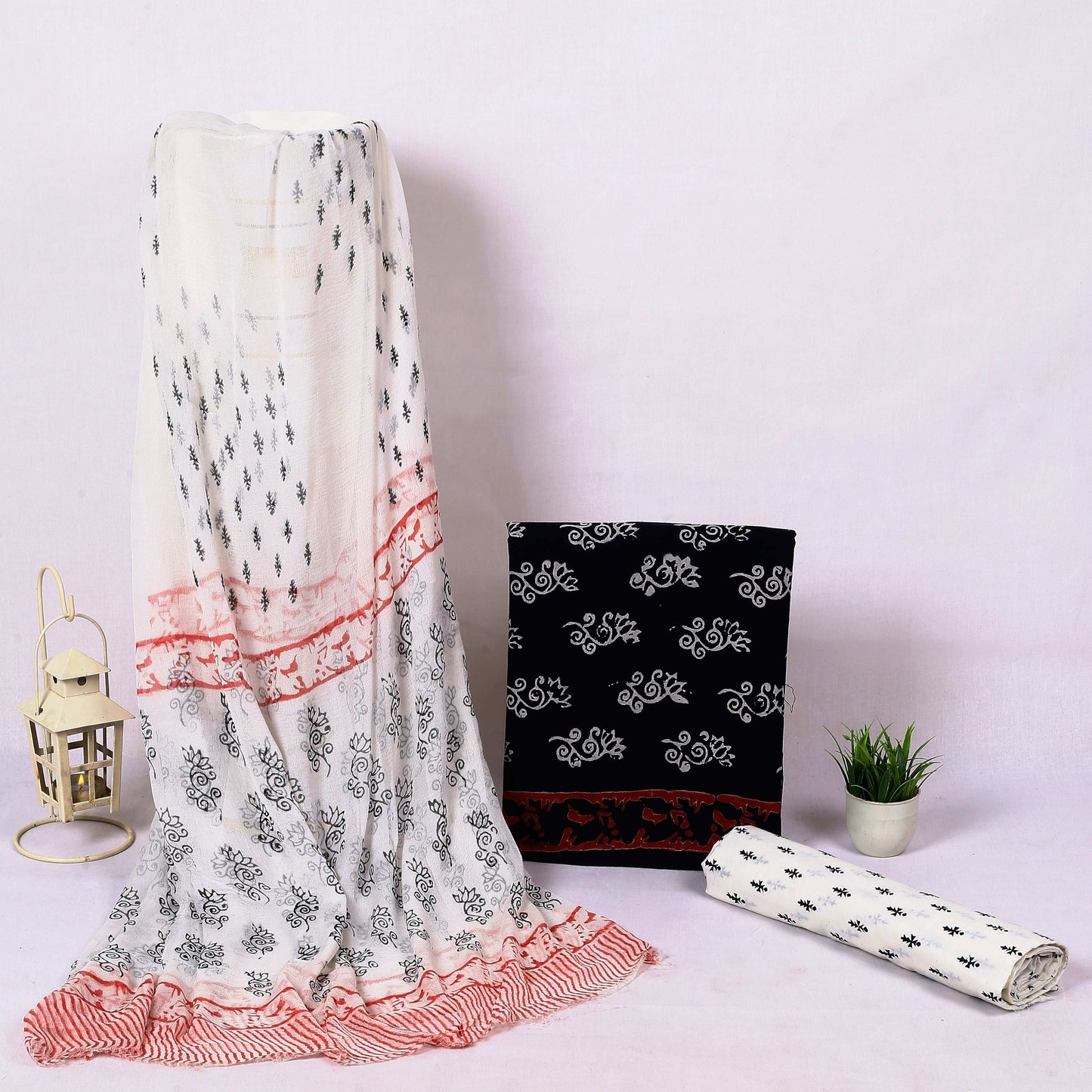 Srishti Textile Unstitched Black and White Cotton Dress Fabric Unstiched cotton Suit Dress Material black-and-white-cotton-dress-fabric-floral-pattern-traditional-_1