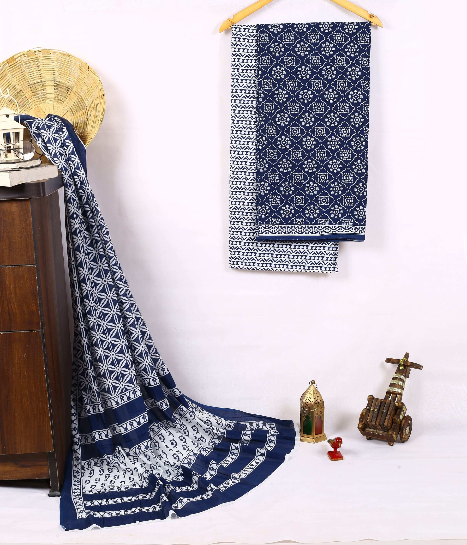 Srishti Textile Blue Bandhej Cotton Suit Material Unstiched cotton Suit Dress Material blue-bandhej-cotton-suit-material-navy-printed-designer-_1