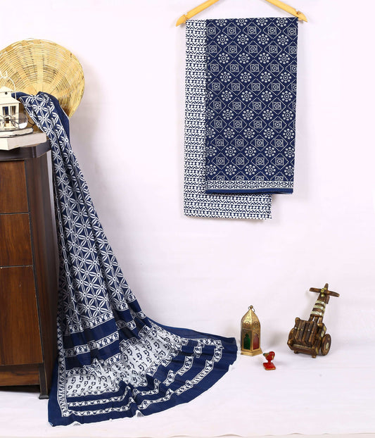 Srishti Textile Blue Bandhej Cotton Suit Material Unstiched cotton Suit Dress Material blue-bandhej-cotton-suit-material-navy-printed-designer-_1