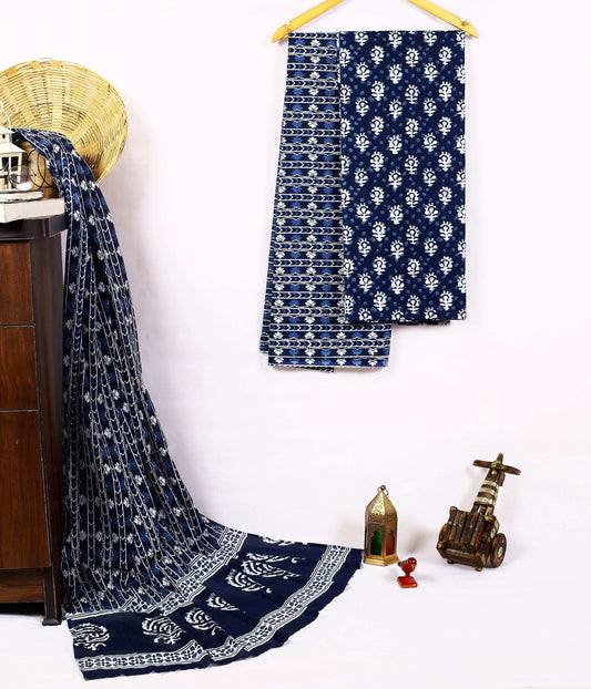 Srishti Textile Blue Floral Cotton Dress Material Unstiched cotton Suit Dress Material blue-floral-cotton-dress-material-navy-white-design-_1