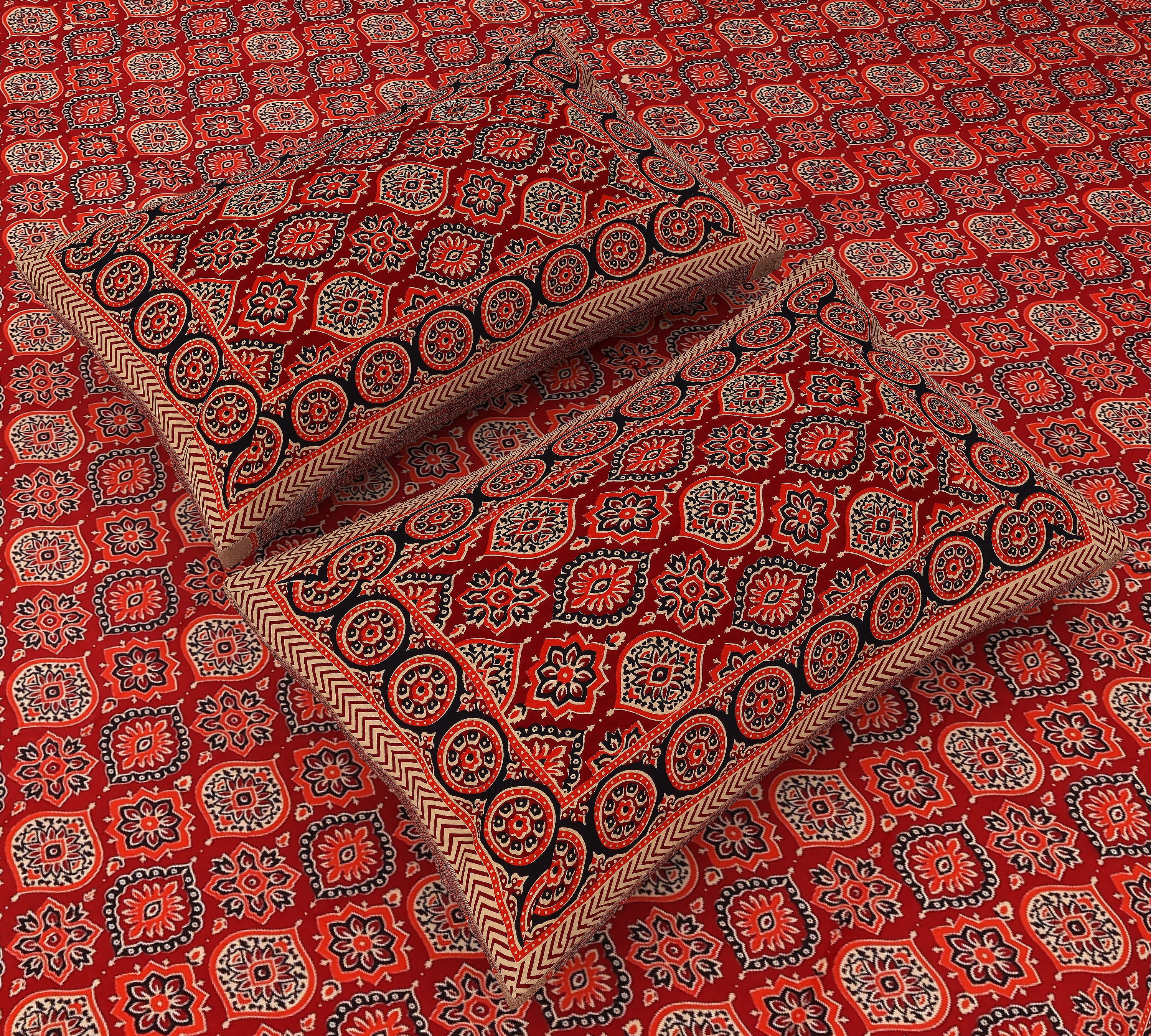 Maroon Mirage: King Size Ajrakh Geometric Printed Bedsheet