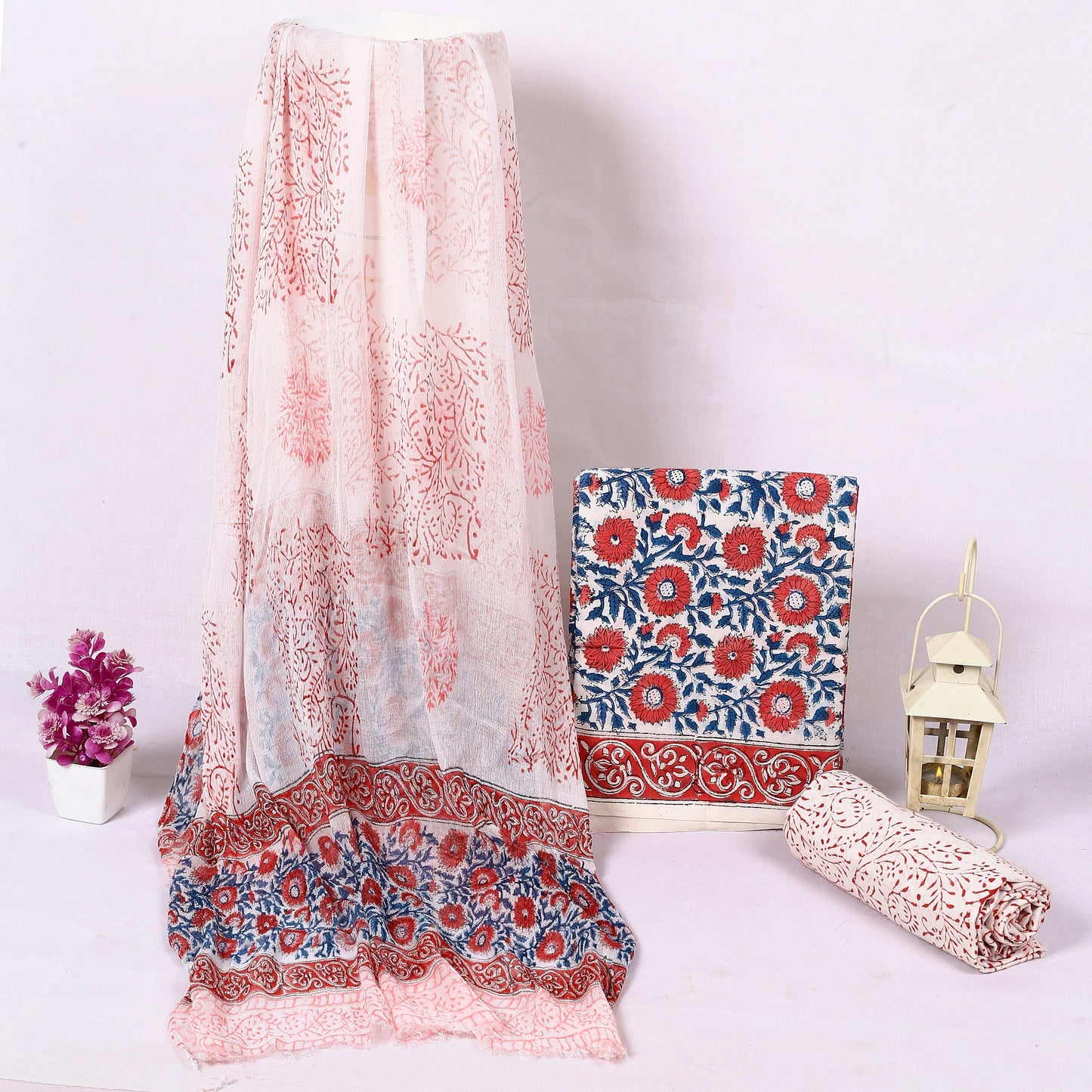 Srishti Textile Unstitched Cotton Suit with Chiffon Dupatta Dress Set Unstiched cotton Suit Dress Material chiffon-dupatta-dress-set-red-embroidered-cushion-pair-_1