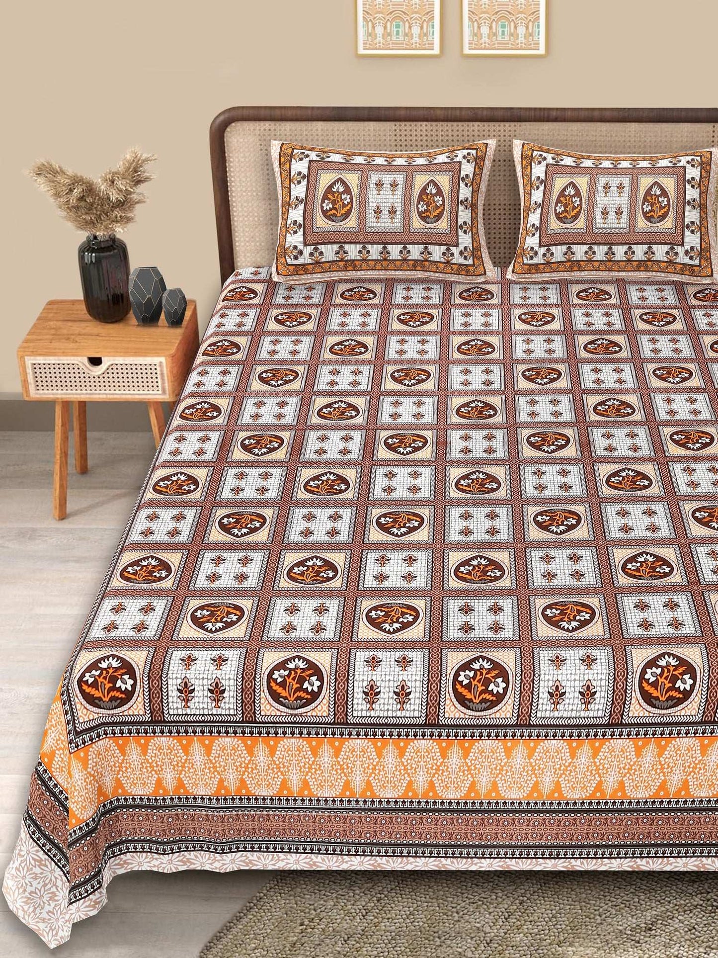 Srishti Textile Classic Floral Bedsheet Design - King Size KING SIZE BEDSHEET classic-floral-bedsheet-design-bedspread-with-pillows-_1