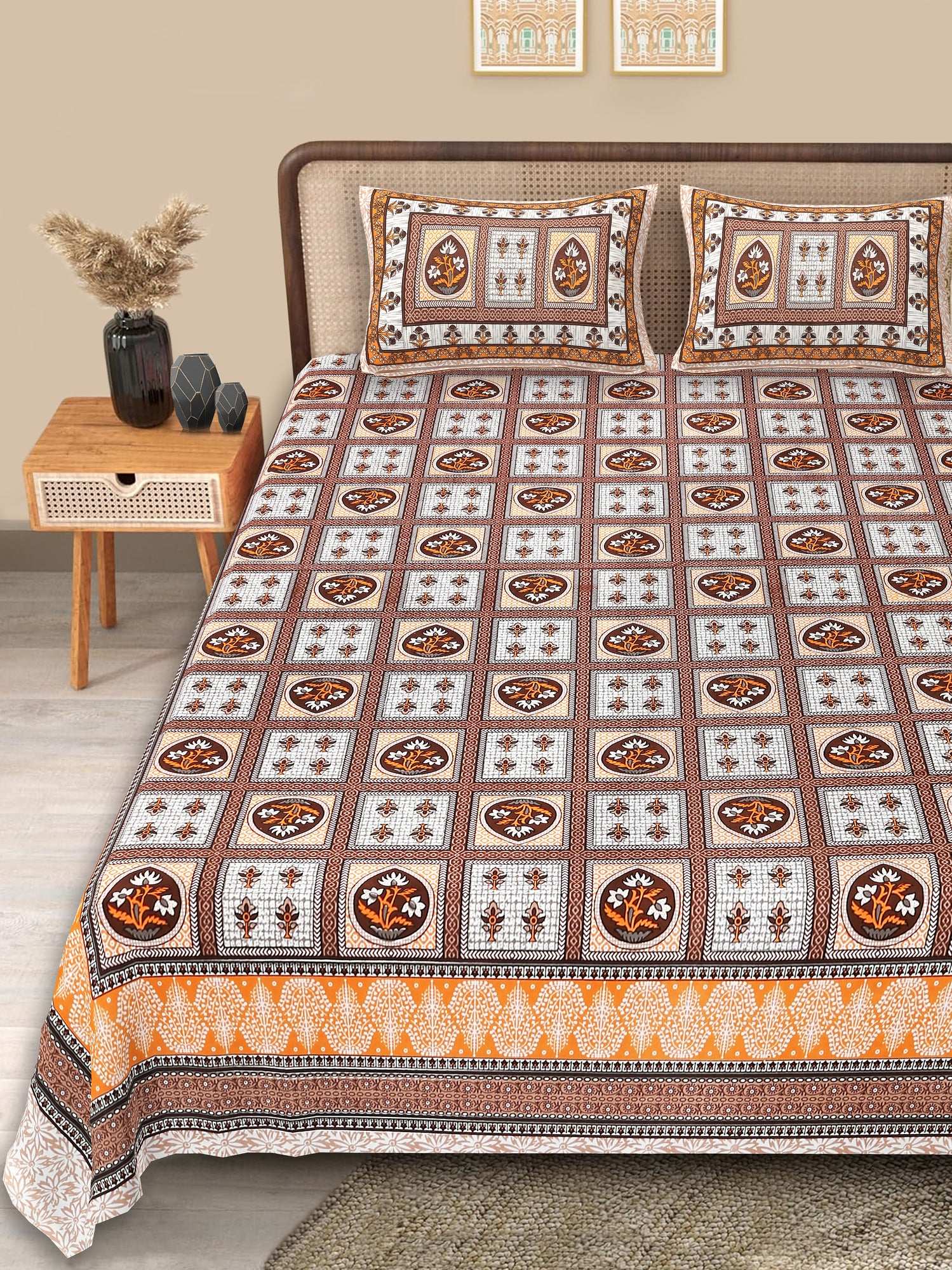 Srishti Textile Classic Floral Bedsheet Design - King Size KING SIZE BEDSHEET classic-floral-bedsheet-design-bedspread-with-pillows-_1