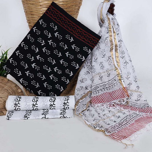 Srishti Textile Black and White Unstitched Cotton Suit Unstiched cotton Suit Dress Material With Kota Doria Dupatta cotton-black-and-white-unstitched-cotton-suit-printed-designs