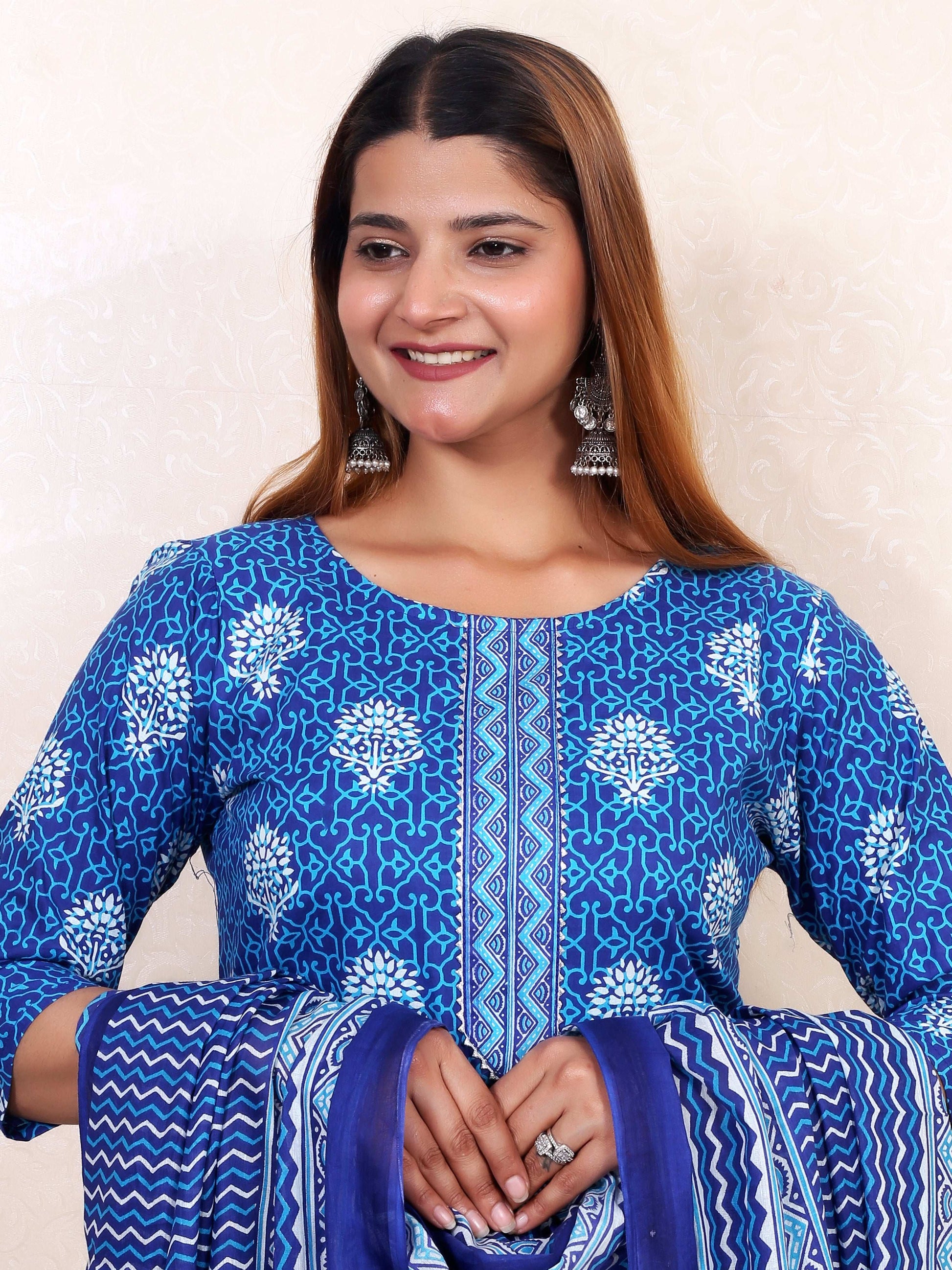 Srishti Textile Cotton Kurti with Mulmul Dupatta Kurti cotton-kurti-with-mulmul-dupatta-blue-suit-top-_4