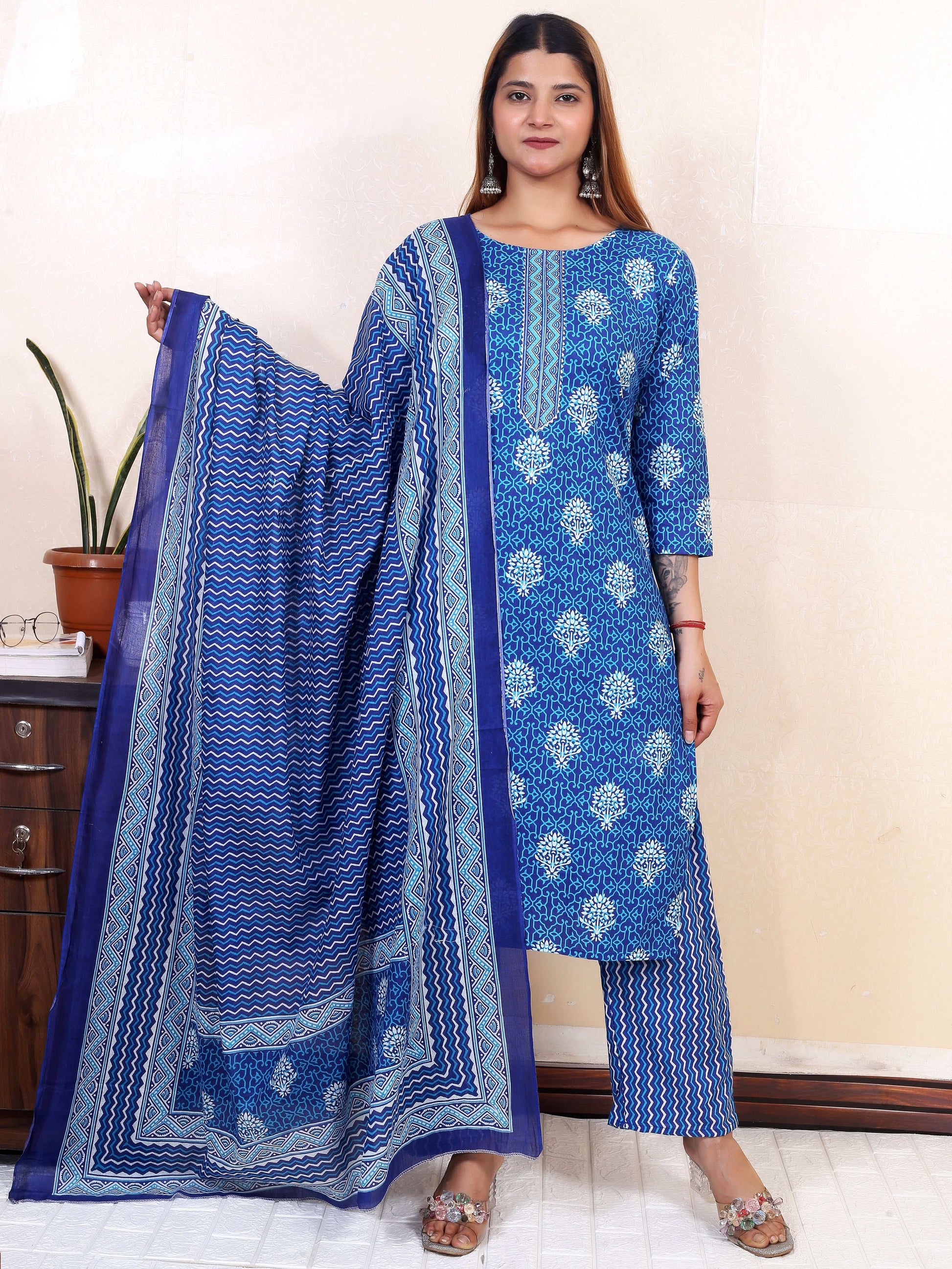 Srishti Textile Cotton Kurti with Mulmul Dupatta Kurti cotton-kurti-with-mulmul-dupatta-decorative-pillow-set-_3