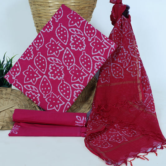 Srishti Textile Unstitched Cotton Suit Material Online Unstiched cotton Suit Dress Material With Kota Doria Dupatta cotton-suit-material-online-pink-floral-pattern-fabric